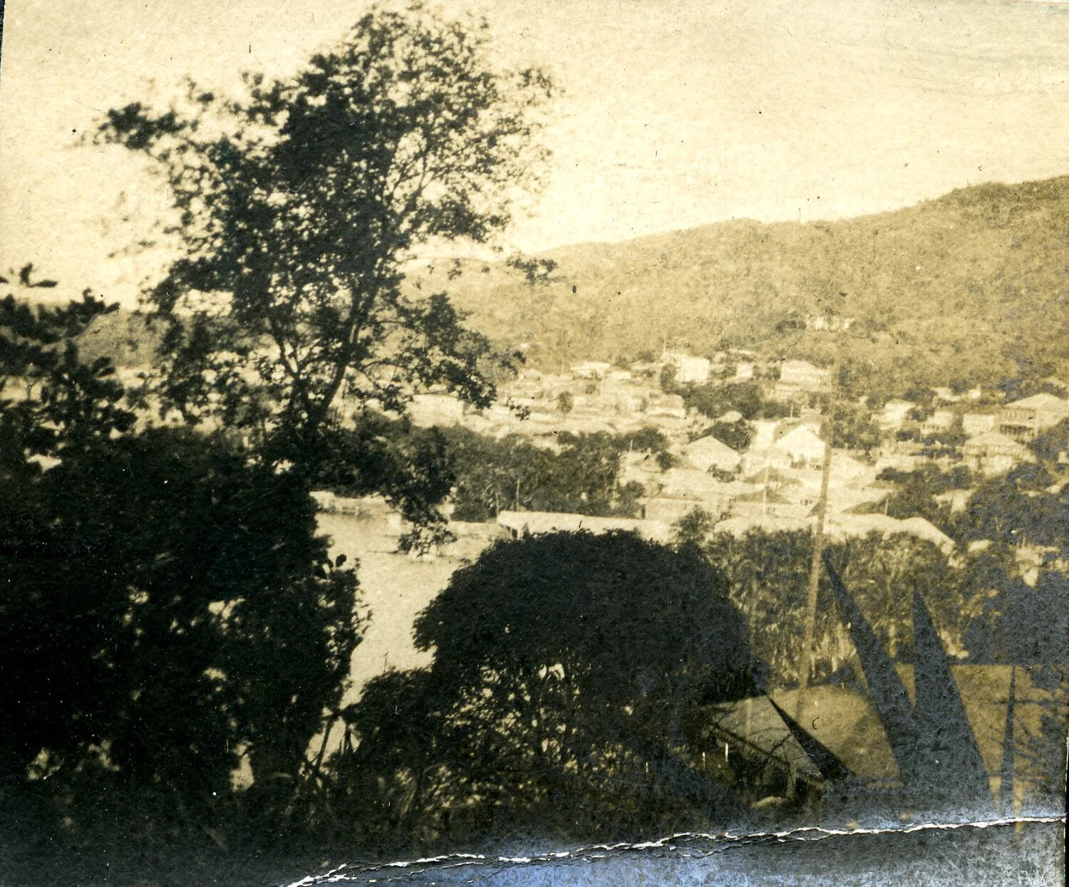 Harbor Town Viewed from Hillside, Likely St. Thomas or Similar Caribbean Port, USS Columbia Album, c. 1898-1910s