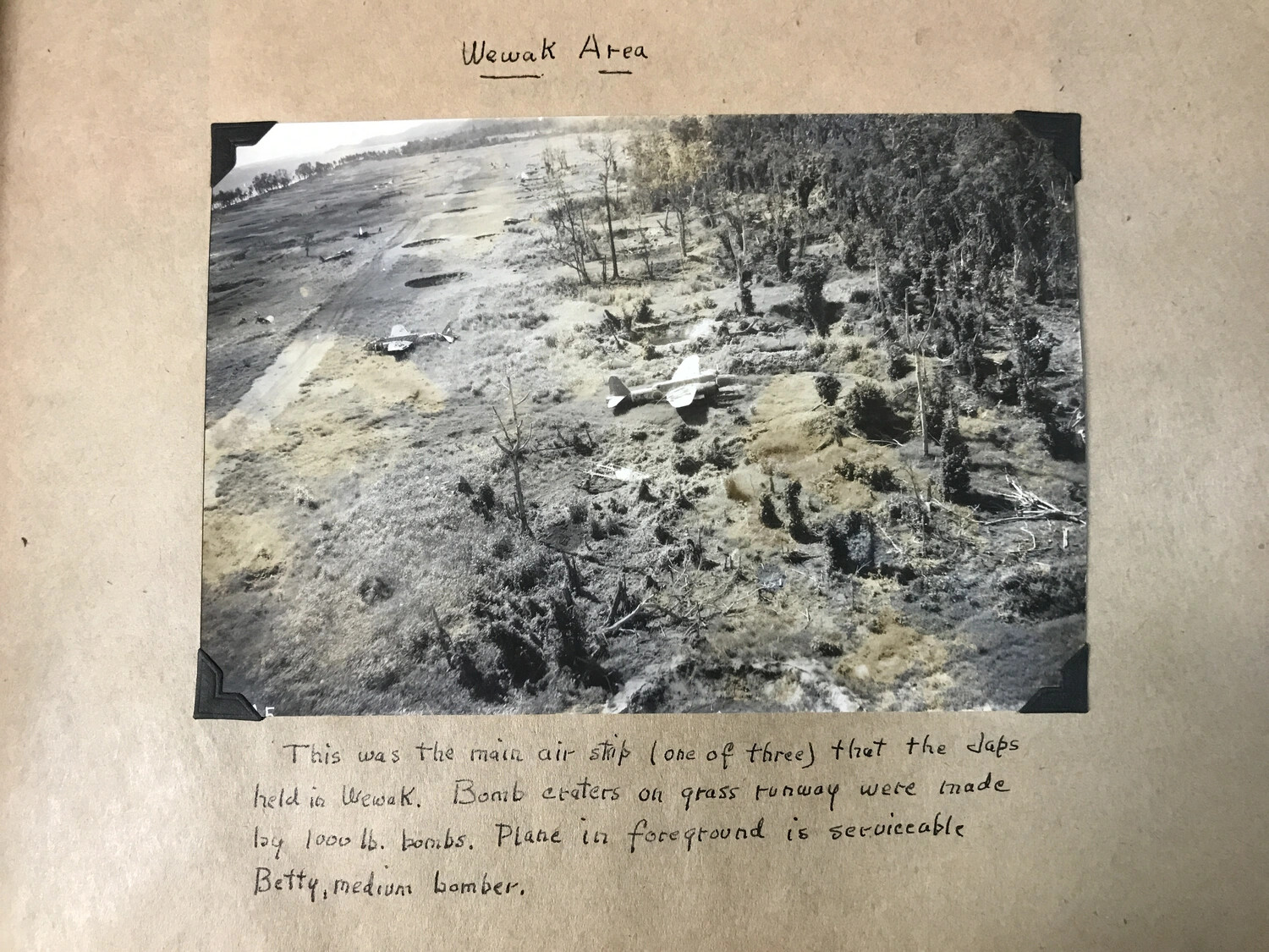 Wewak Area — Annotated Album Photograph of Wrecked Japanese Aircraft