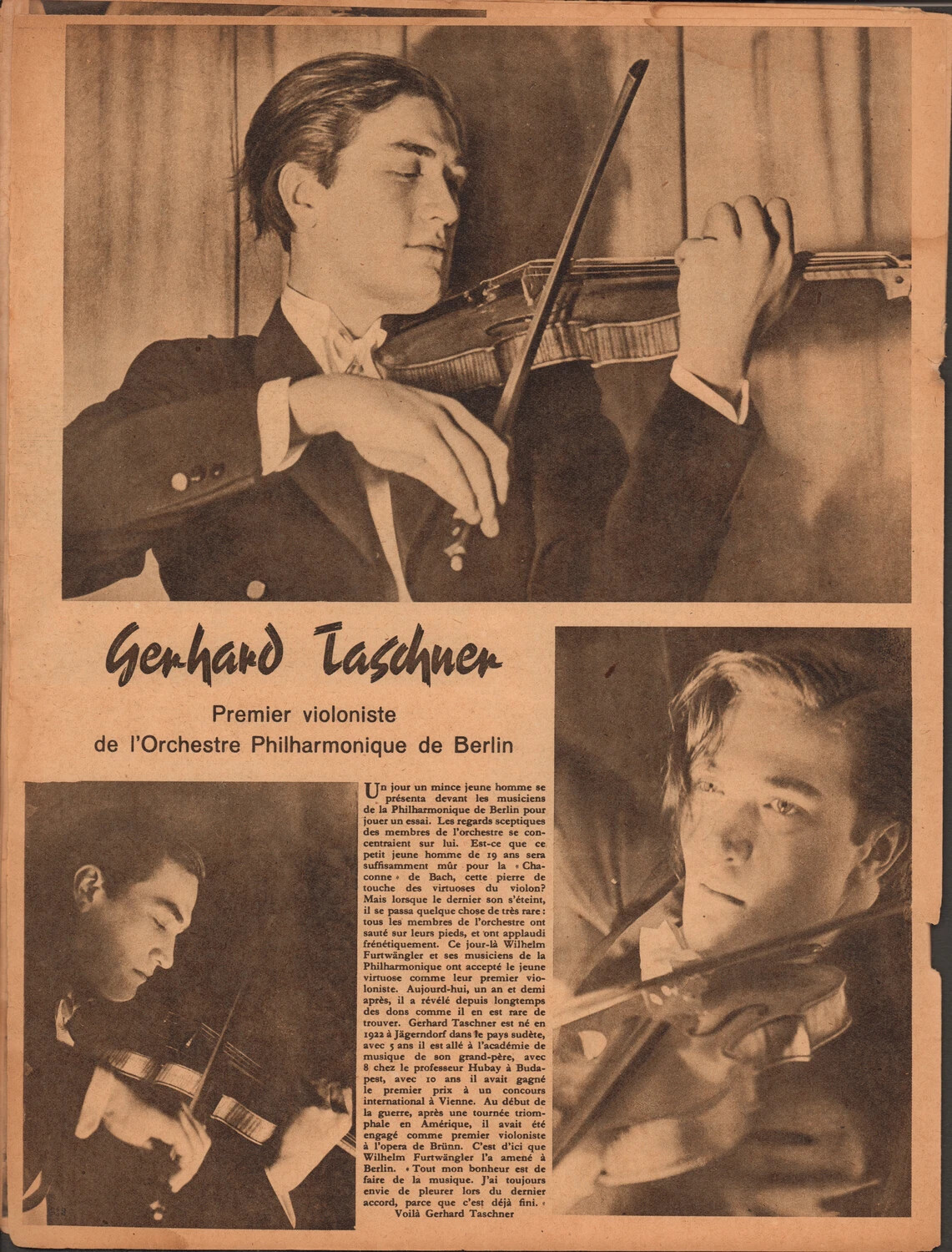 Der Adler Magazine, French Edition, p.816: 'Gerhard Taschner, Premier violoniste de l'Orchestre Philharmonique de Berlin'