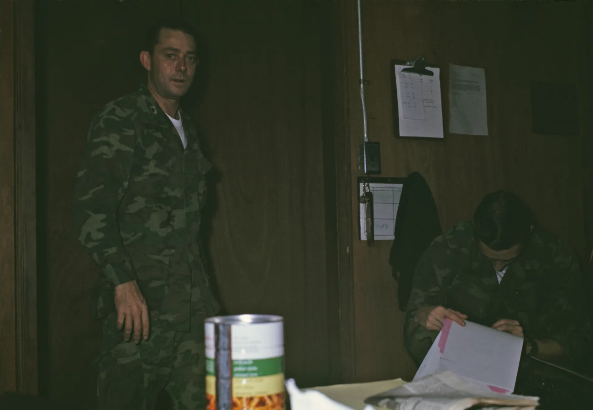 Servicemen in Camouflage Utility Uniforms, Office Interior