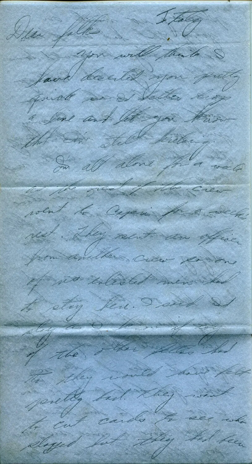 Handwritten Letter from Italy, 1944 – B-24 Belly Gunner Margaroli Correspondence