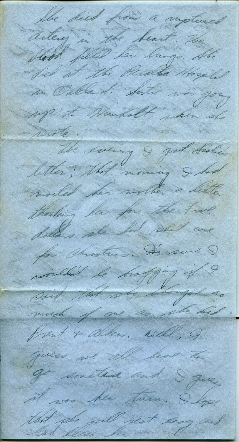 Handwritten Personal Letter Page Describing a Family Death, WWII-Era Correspondence (Margaroli Collection)