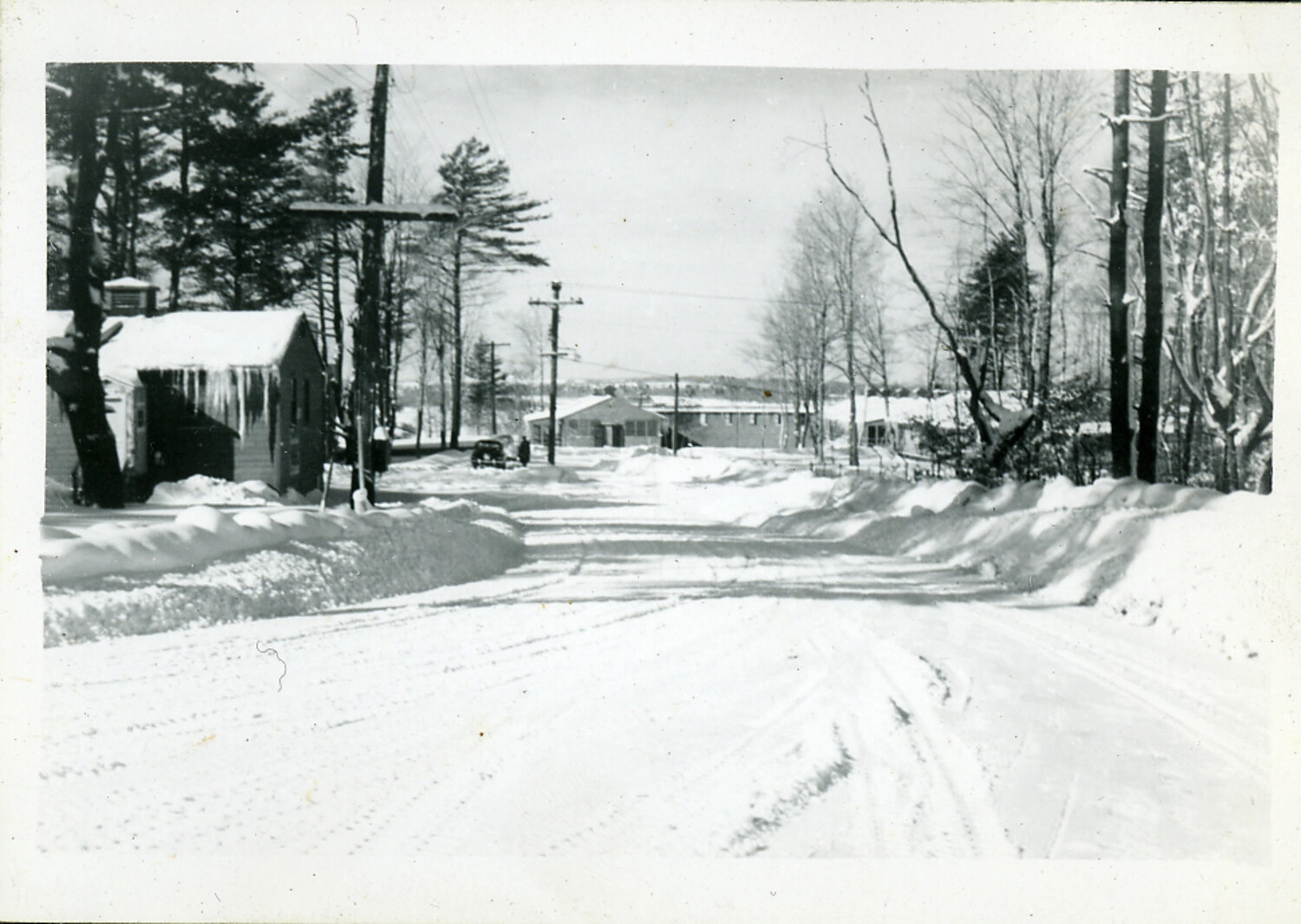 Snow-Covered Entrance Road at Winter Military Post