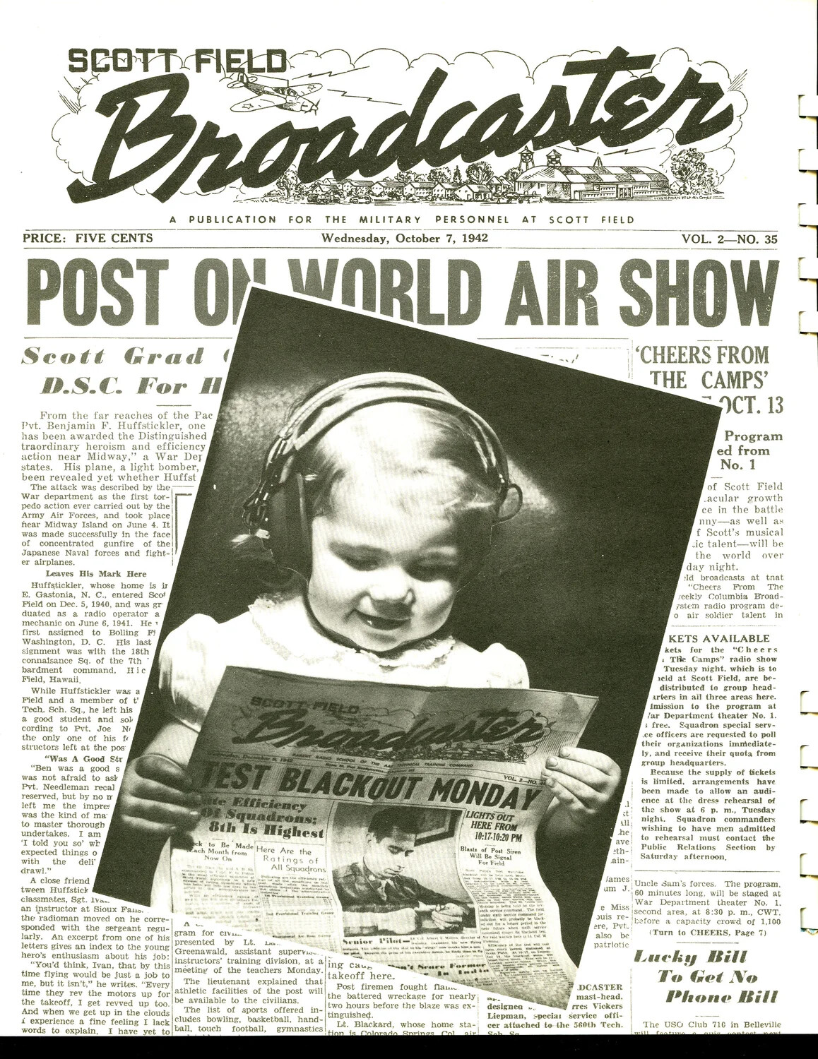 Scott Field Broadcaster Newspaper Front Page, October 7, 1942 (Vol. 2, No. 35)