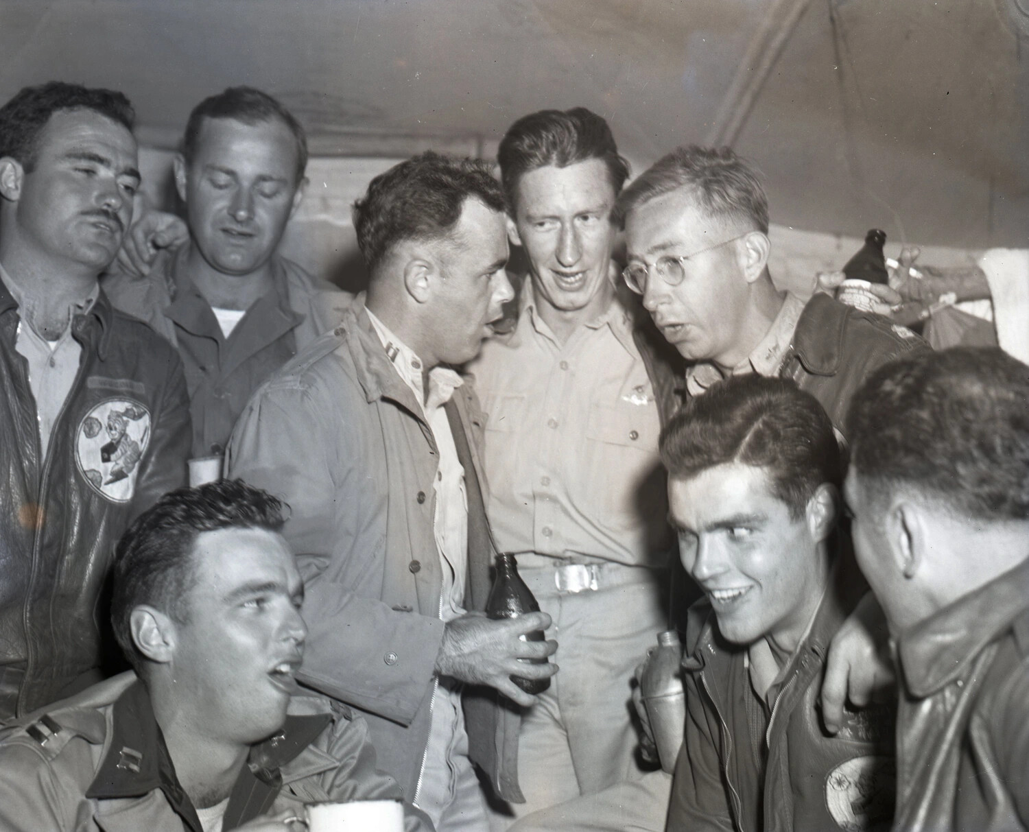 U.S. Army Air Forces Airmen Celebrating in a Tent, China-Burma-India Theater, World War II
