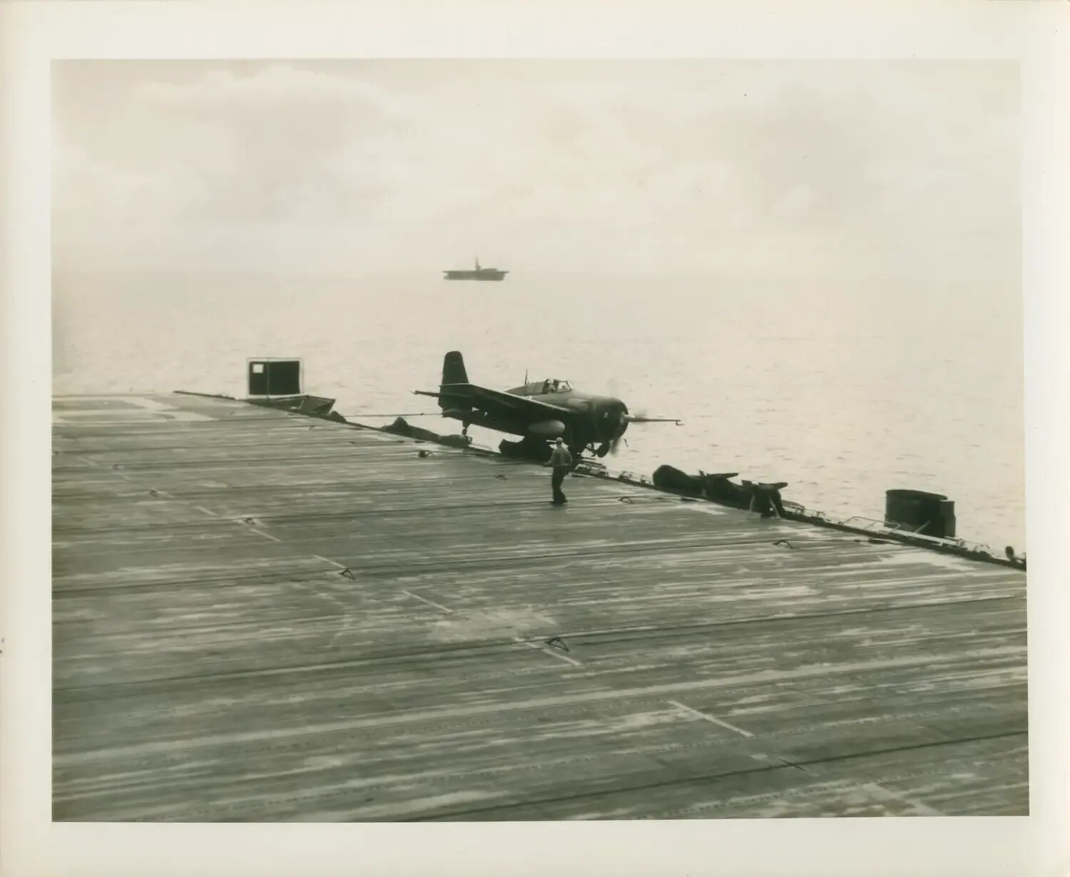 Fighter Aircraft Preparing for Launch Aboard USS Petrof Bay (CVE-80), WWII Pacific Theater