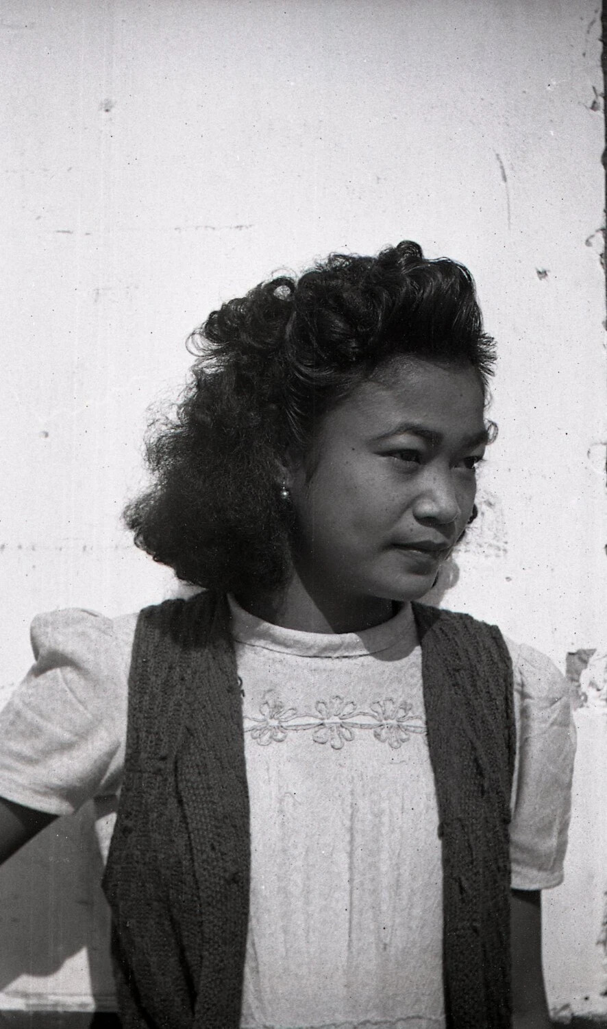 Portrait of Young Filipino Woman with Curled Hair, Luzon, Philippines, WWII Era