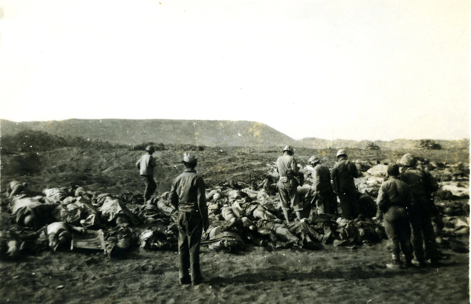 U.S. Marines at a Casualty Collection Site, Battle of Iwo Jima, 1945