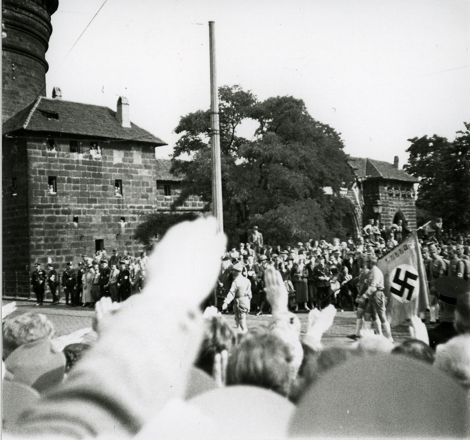 Crowd and Nazi Party Standard-Bearers at a Public Rally, Nuremberg, Germany, 1930s