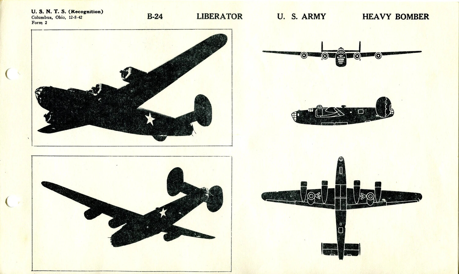 B-24 Liberator Aircraft Recognition Training Page, USNTS Columbus Ohio, 1942