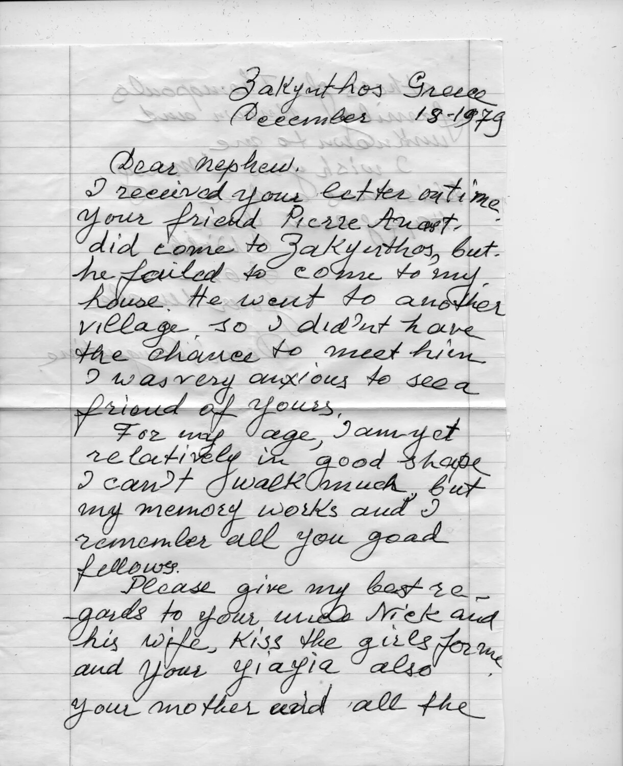 Handwritten Personal Letter from Zakynthos, Greece, Dated December 18, 1979