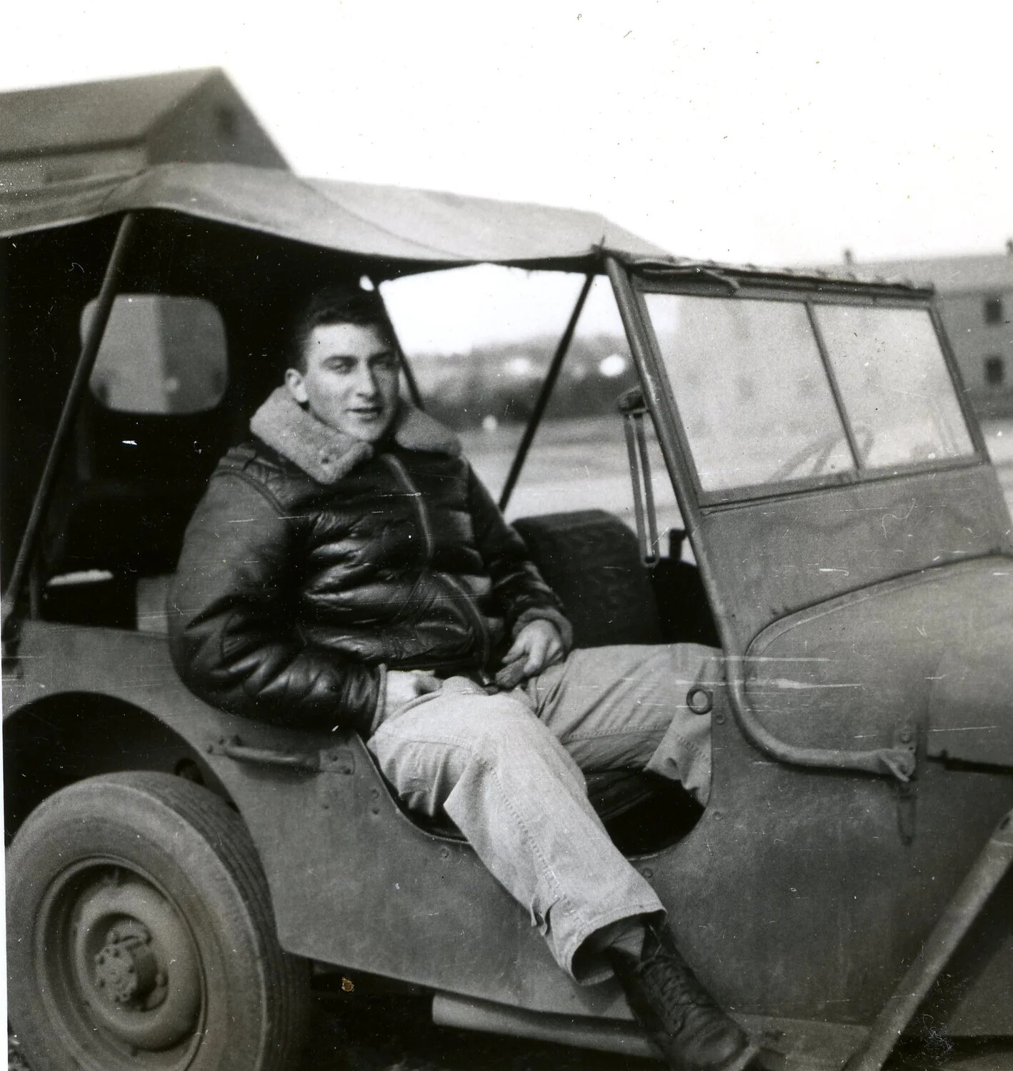 Airman Relaxing in Jeep, 345th Bombardment Group Photo Album, WWII