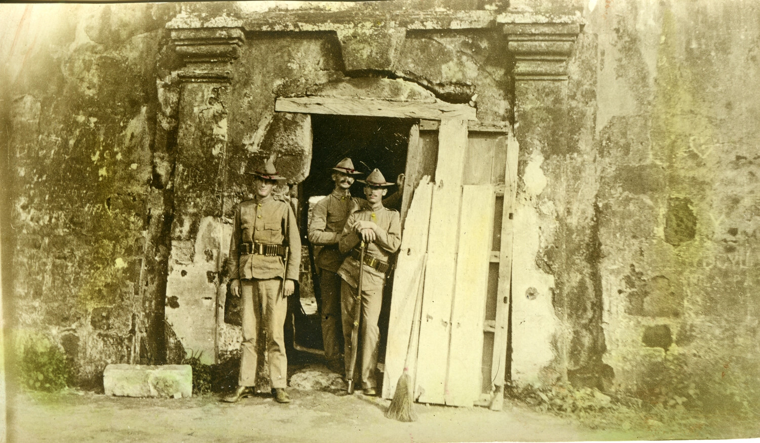 U.S. Soldiers at a Ruined Spanish Colonial Doorway, Philippines, Early 1900s