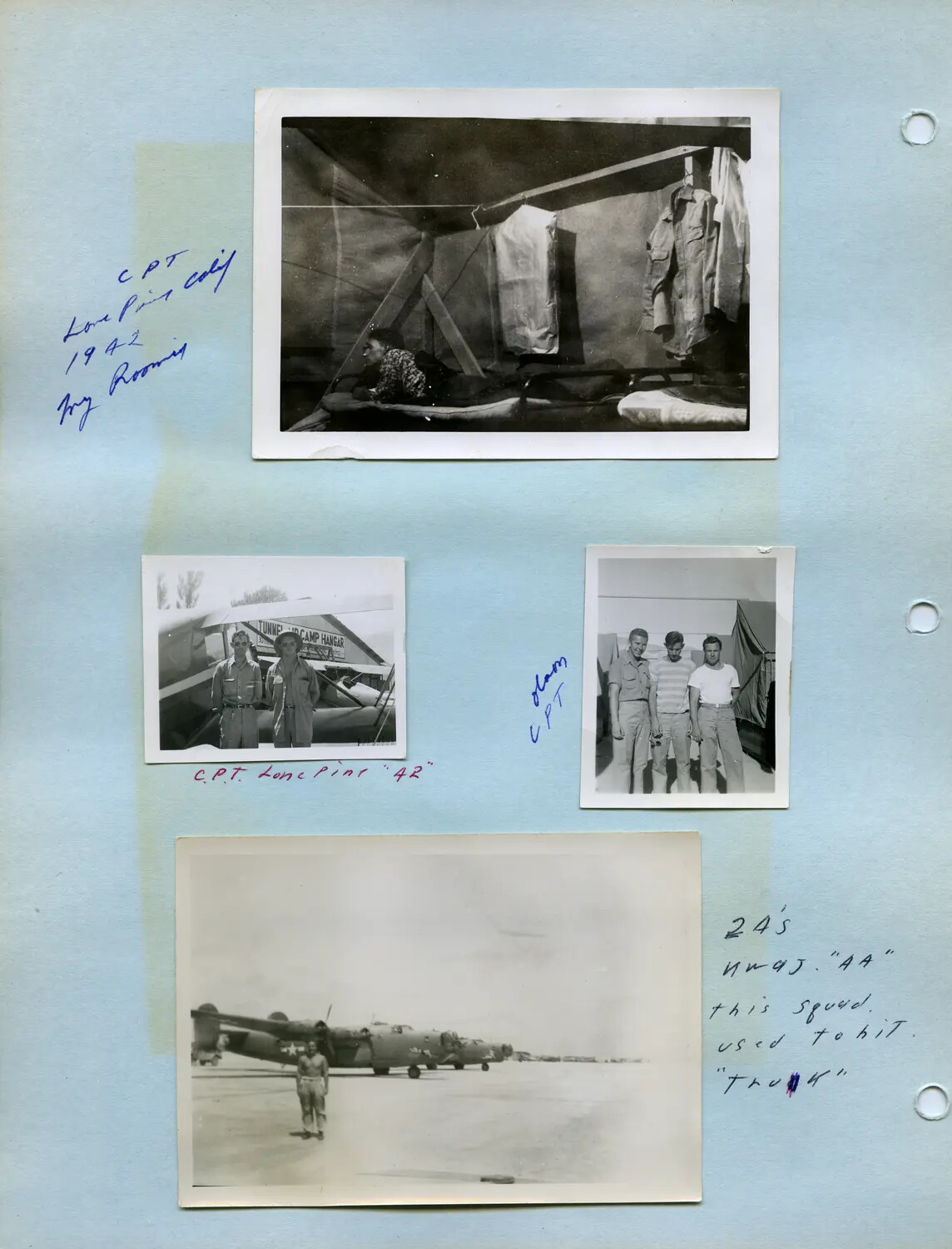 Edward P. McAleer Photo Album Page – Civilian Pilot Training, Lone Pine CA, and B-24 Liberator, 1942