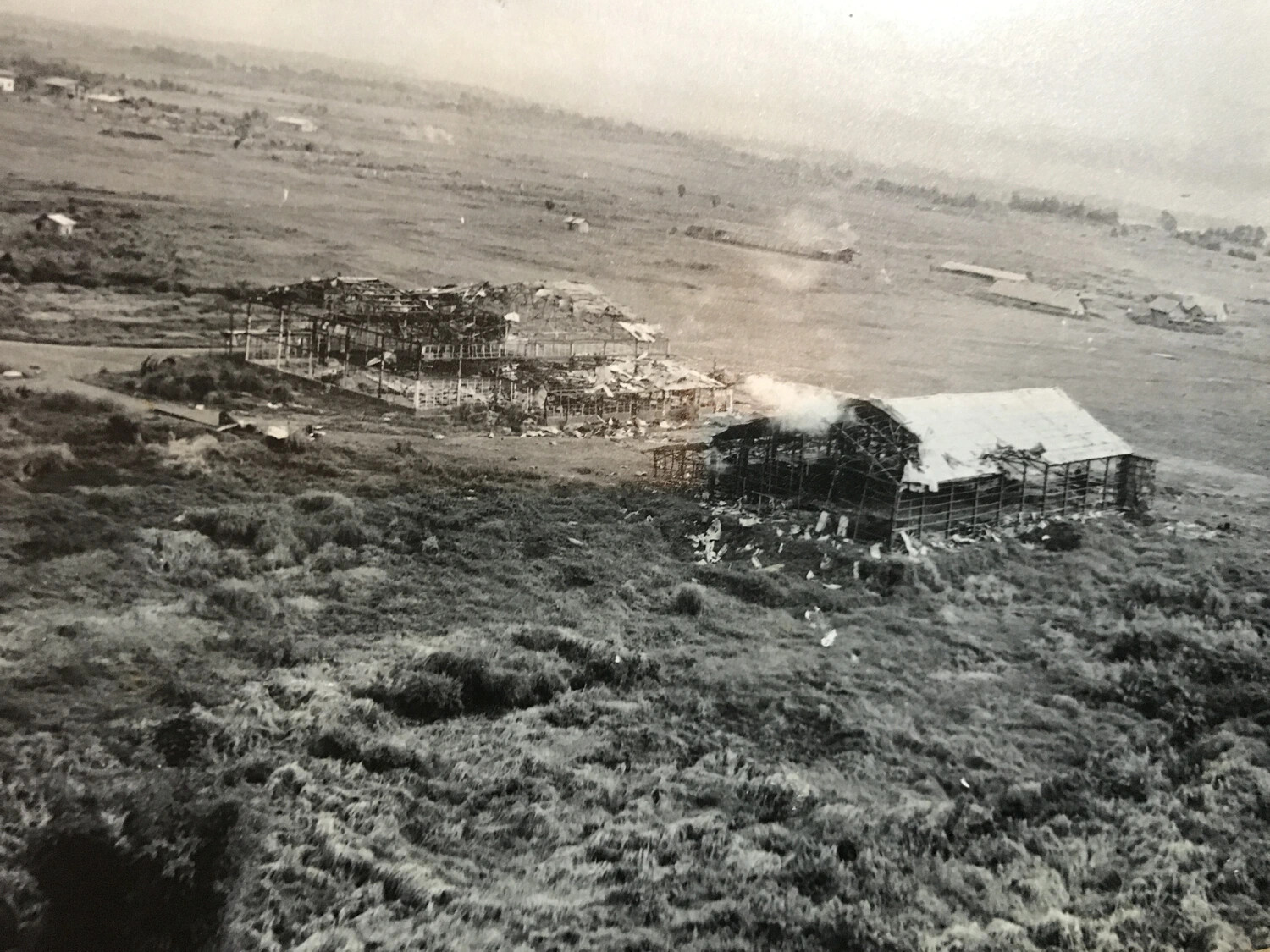 Burned-Out Hangar Structures at Japanese Airfield, Aerial View