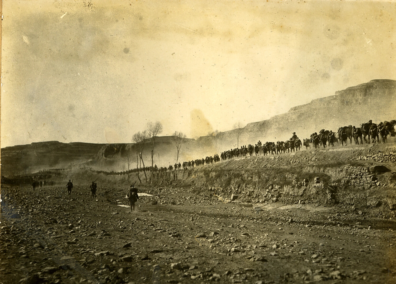 Japanese Army Infantry Column on the March Through Rugged Terrain