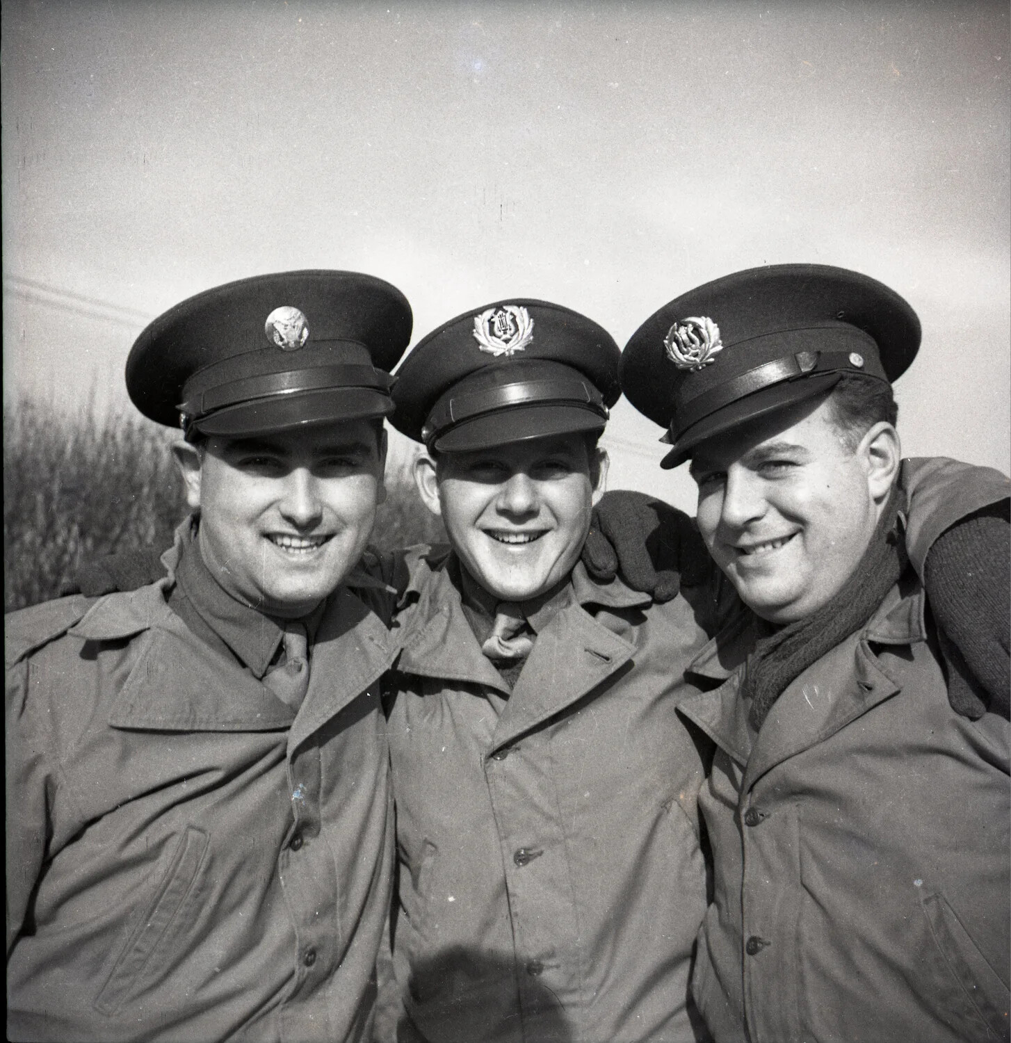Three Uniformed Bandsmen, Group Portrait, Military Band Negatives Collection