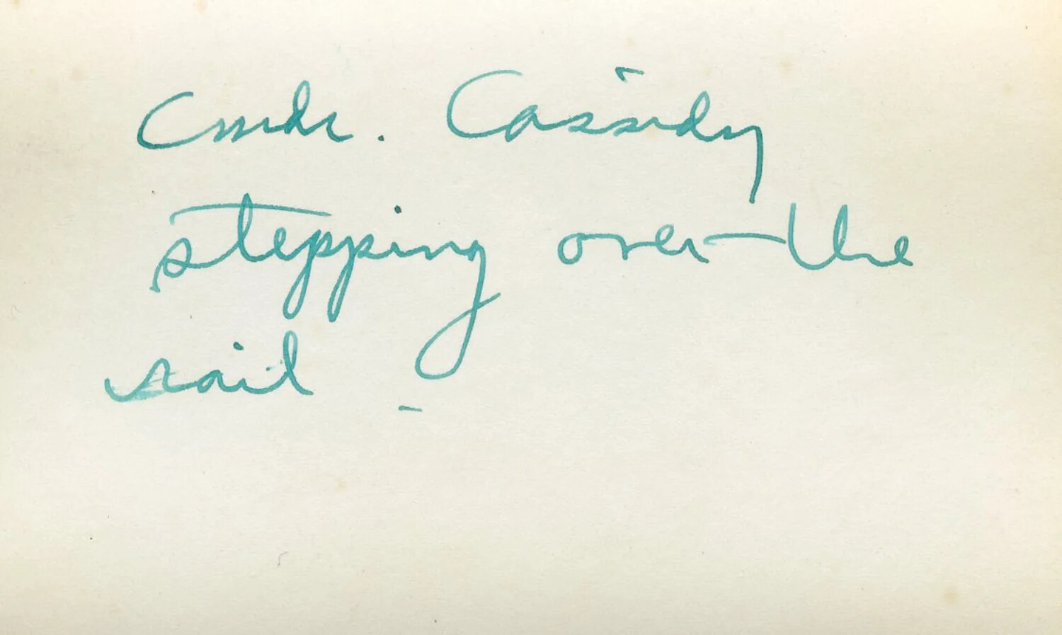 Handwritten Album Caption: "Cmdr. Cassidy Stepping Over the Rail," Leyte Collection