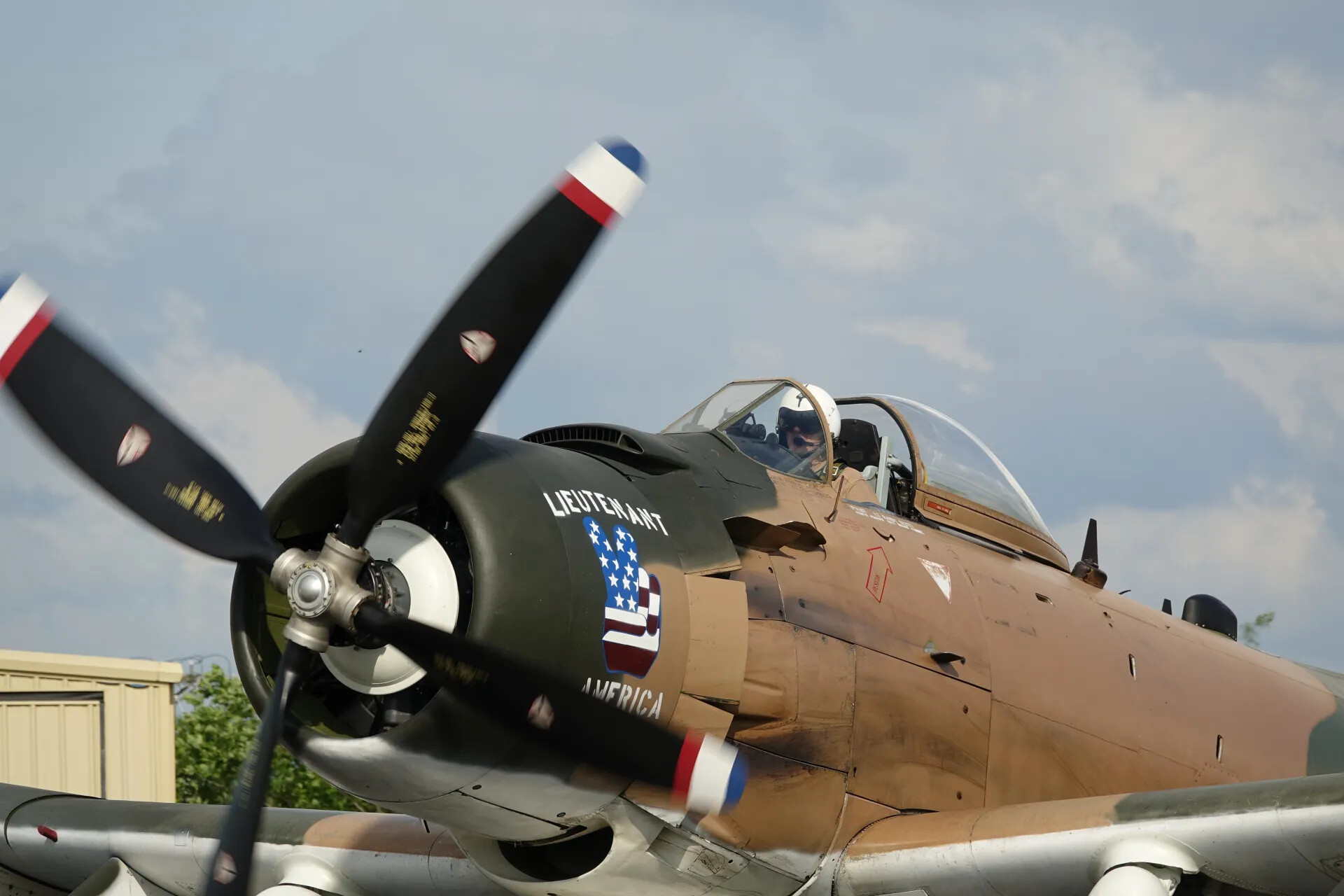 A-1H Skyraider 'Lieutenant America' Close-Up with Spinning Propeller, May 2019 Airshow Event