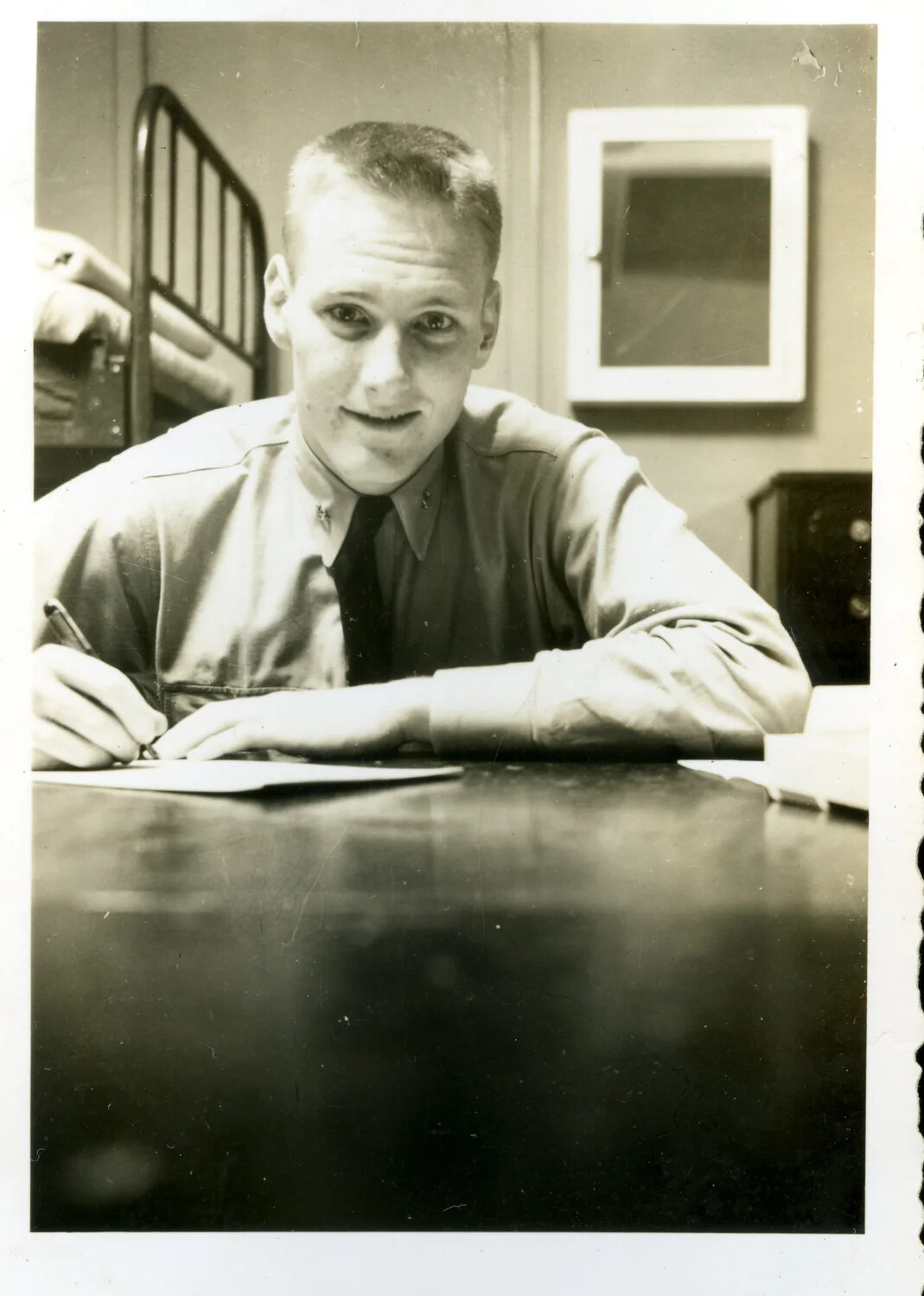 Naval Aviation Cadet Writing a Letter in Barracks Quarters, NAS Pensacola, Florida, April 1949