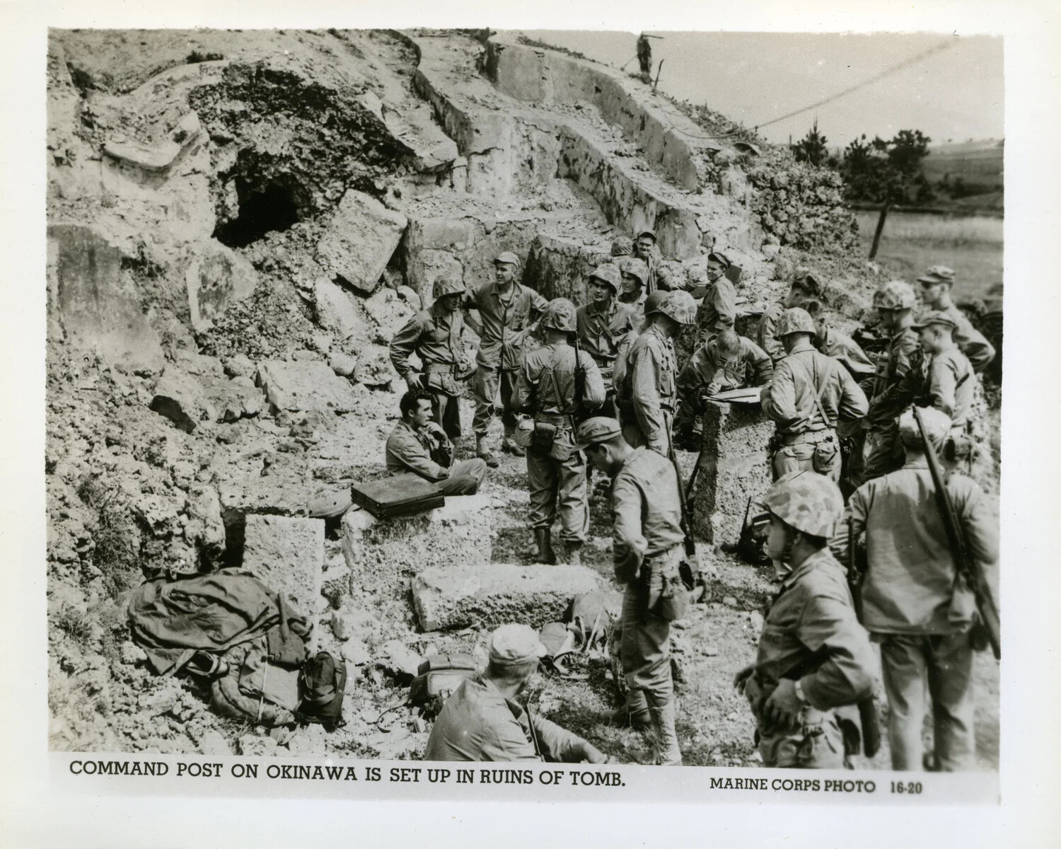 Command Post Established in Ruins of Okinawan Tomb - Official USMC Photo 16-20