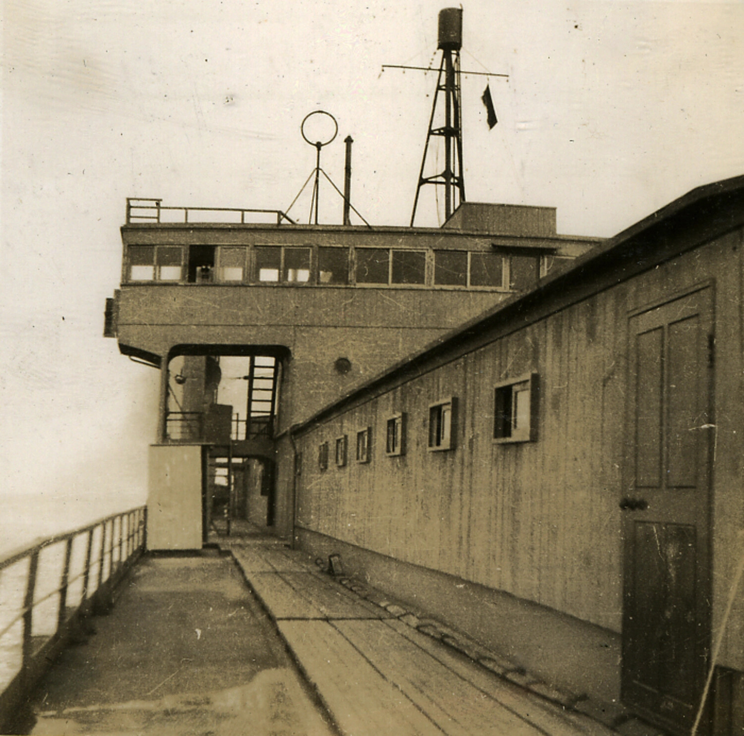 Deck View of Ship's Superstructure with Bridge and Radio Direction-Finder Antenna, Postwar Japan Era