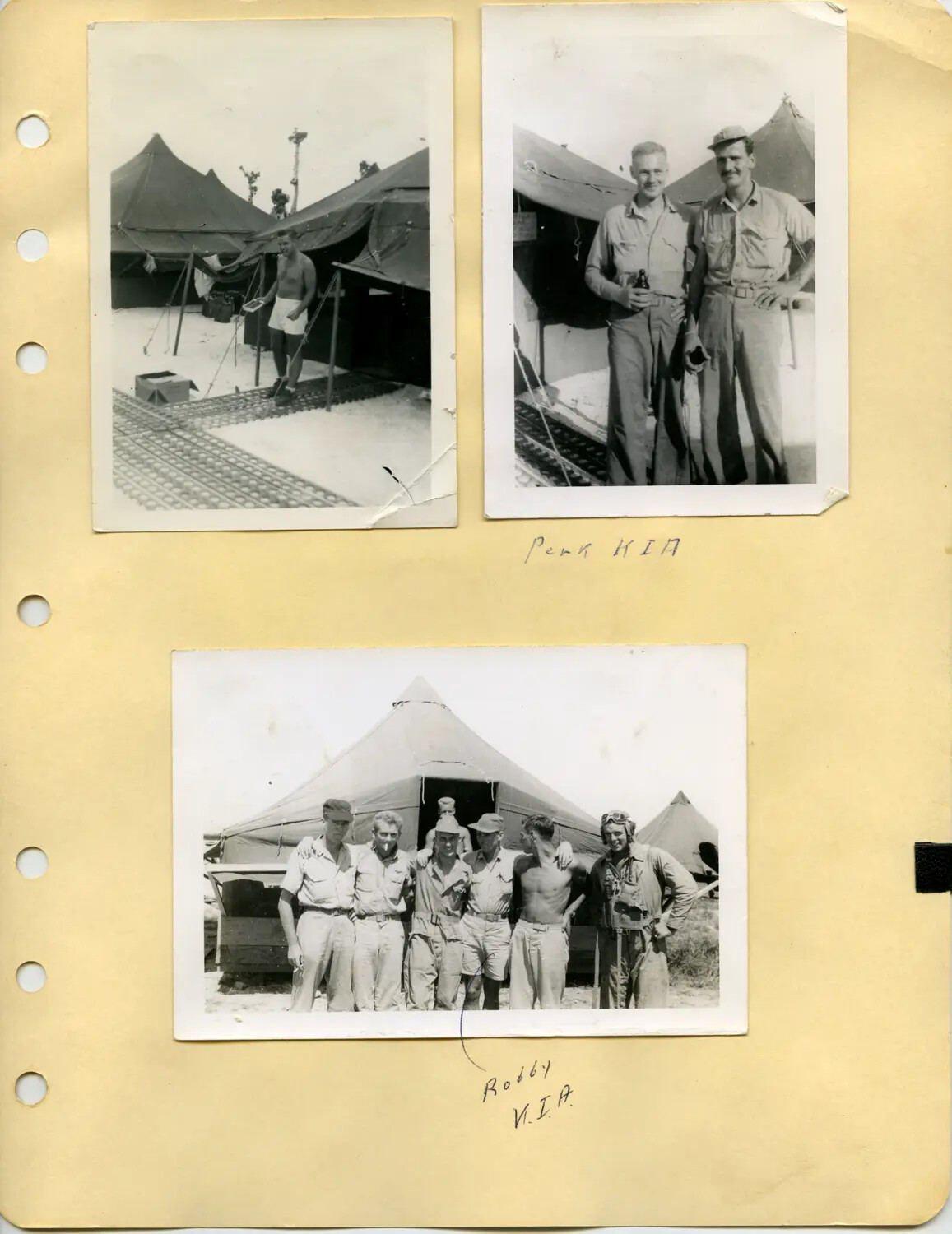 WWII Personal Photo Album Page - Tent Camp Life and Squadron Personnel, Pat McAleer Collection