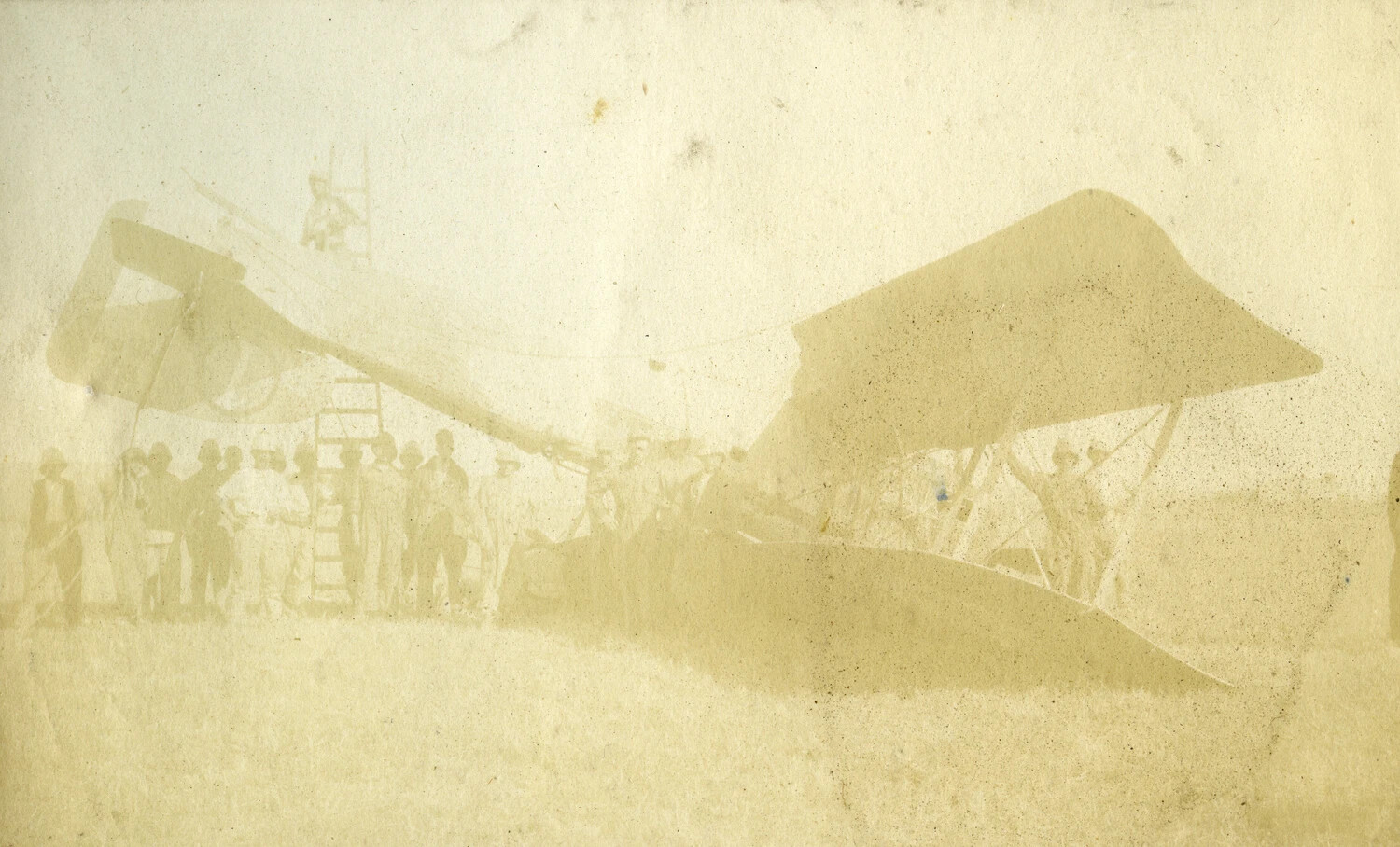 Damaged Biplane with Ground Crew, WWI-Era French Aviation Album