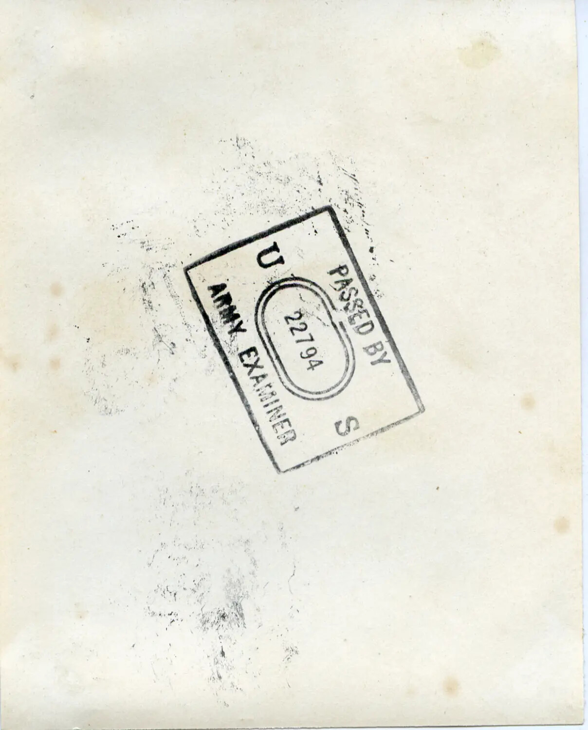 Verso of Photograph Bearing U.S. Army Examiner Censorship Stamp No. 22794