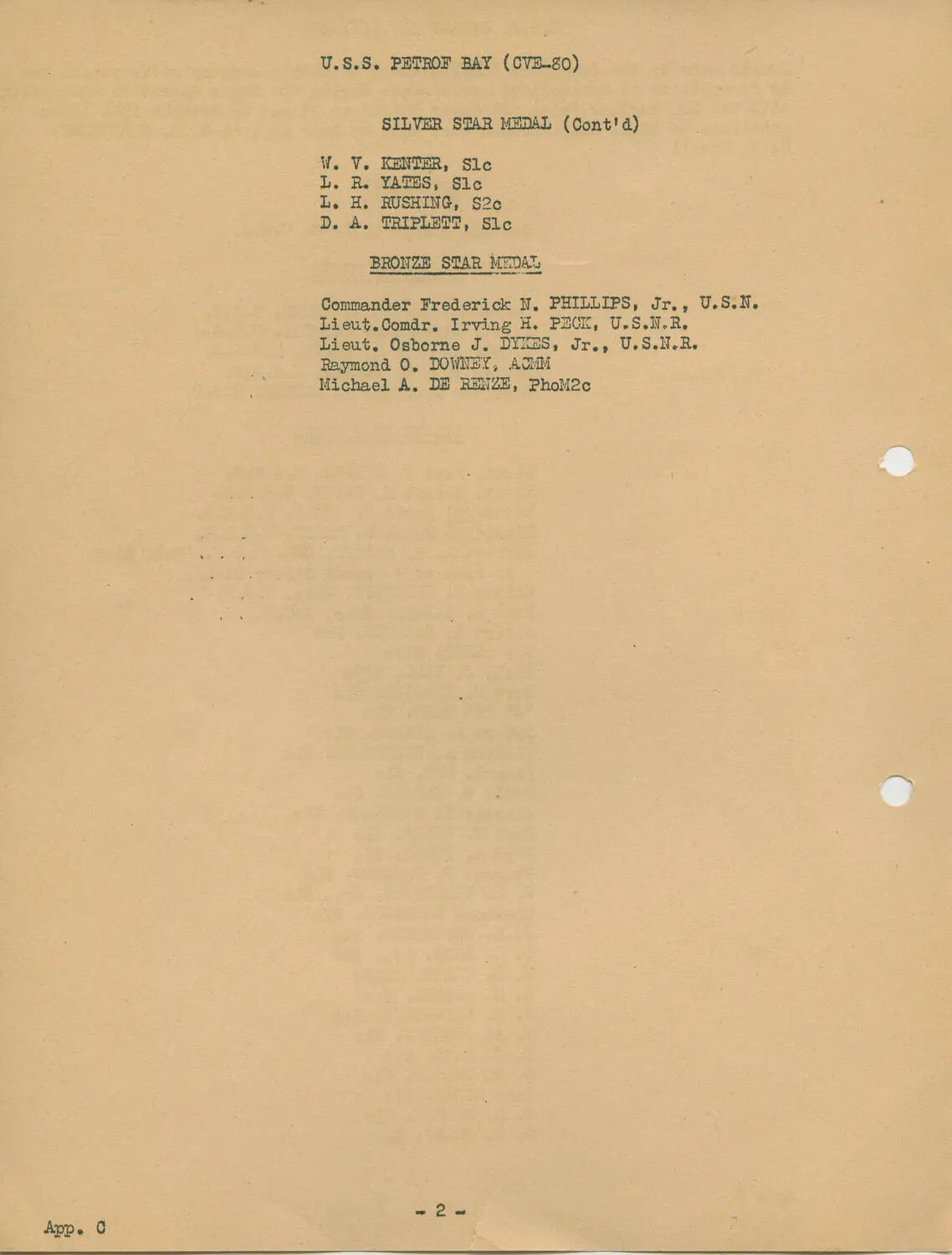 USS Petrof Bay (CVE-80) - Silver Star and Bronze Star Medal Recipients List, Appendix C, Page 2