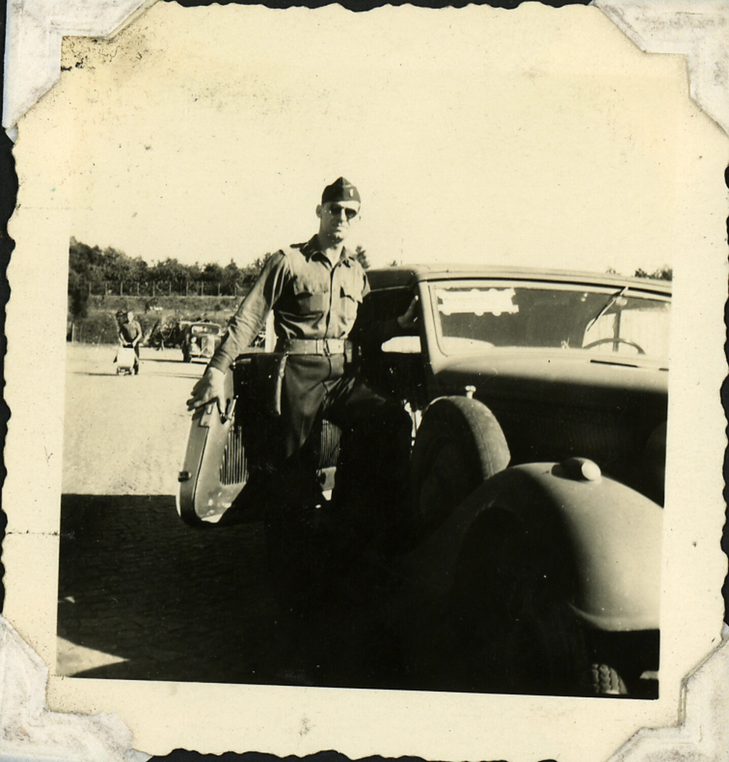 American Serviceman Beside Civilian Automobile, US Military in Australia Album, WWII