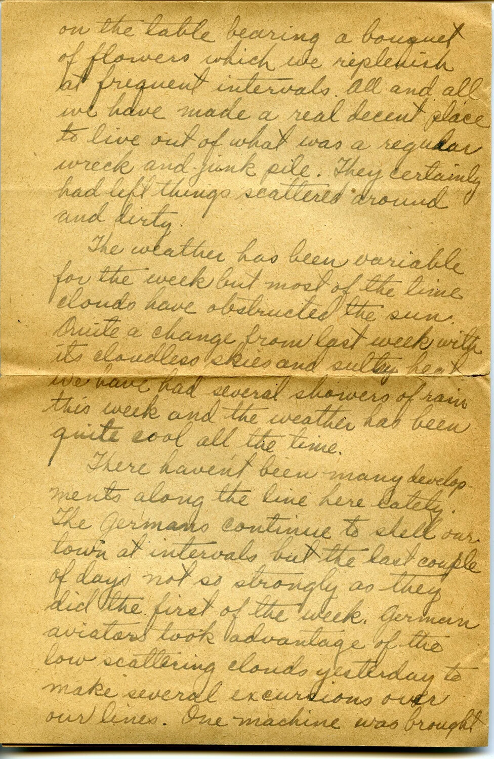 WWI Letter Page (Letter 16, Page C) from Pvt. Willis W. Wagener, Continuation on Camp Life and Frontline Conditions