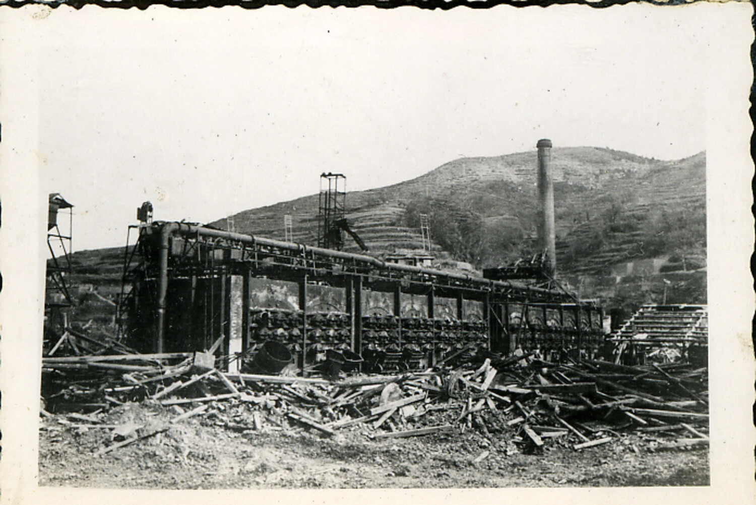 Fire-Damaged Industrial Plant with Exposed Machinery, Hiroshima Area, Japan, Post-Atomic Bomb, 1945