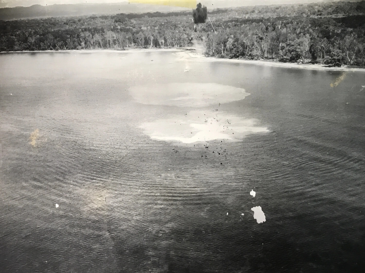 Aerial View of Bomb Impact in River Mouth/Lagoon, New Guinea Coast