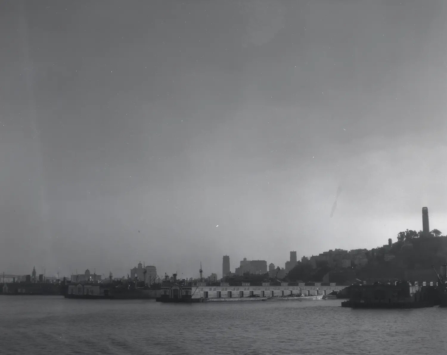 San Francisco Waterfront and Coit Tower Viewed from USS Petrof Bay (CVE-80), WWII Era