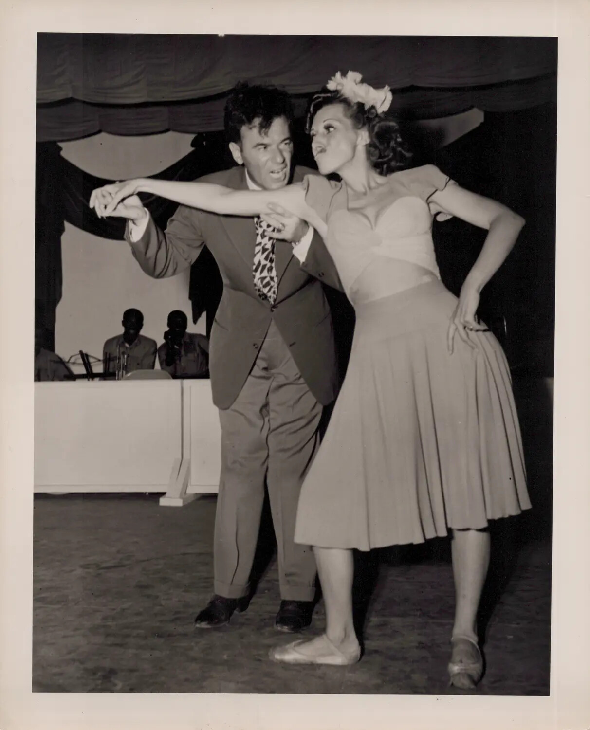 Dance Duo Performing on Stage During Wartime Entertainment Show, World War II-Era Photograph