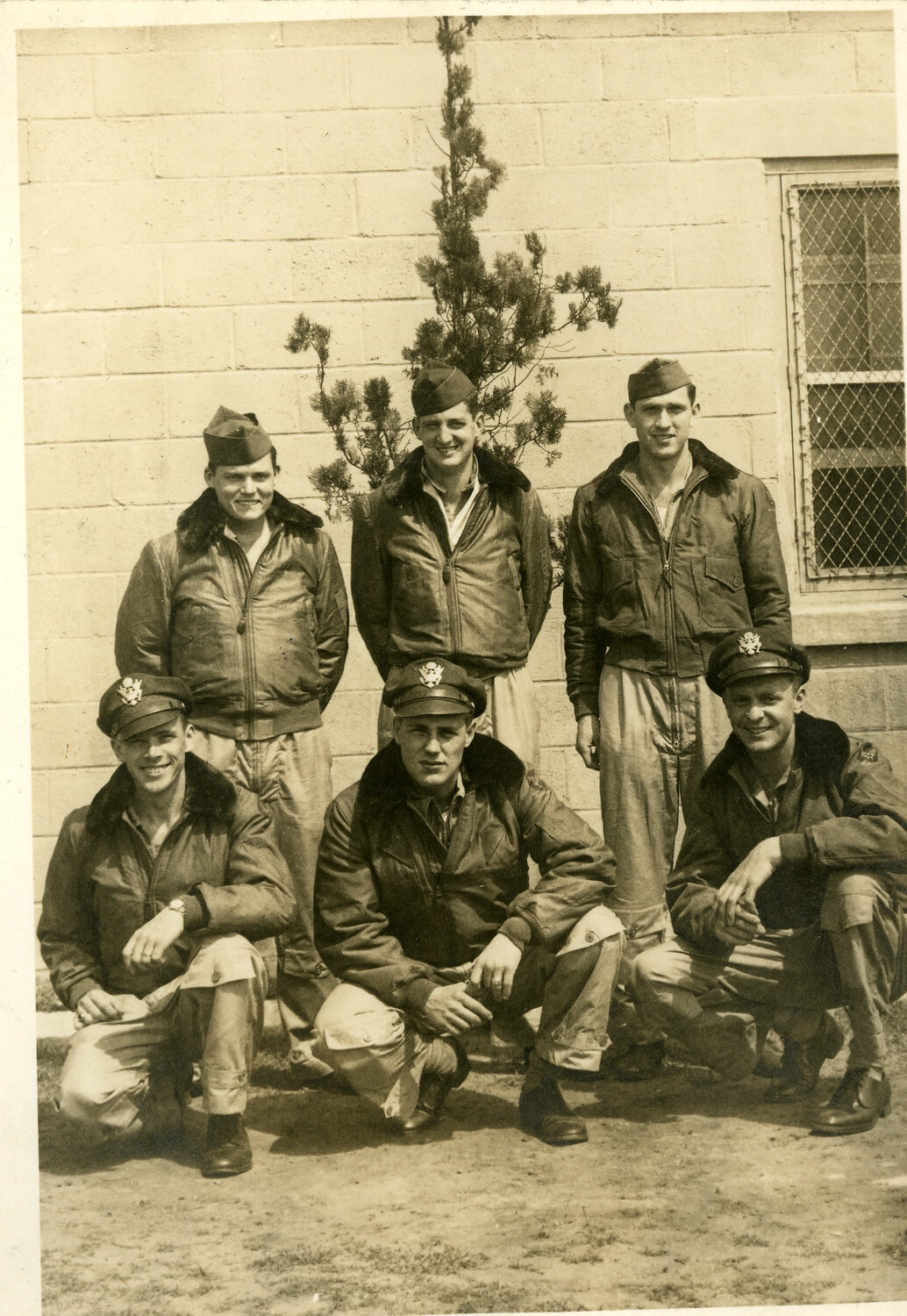 Six U.S. Army Air Forces Airmen in Flight Jackets, Group Portrait, WWII