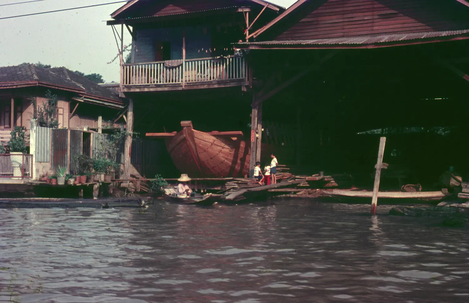 Canal-Side Boatyard and Stilt Houses, Southeast Asia, c. 1965 (3rd Tactical Fighter Wing Collection)