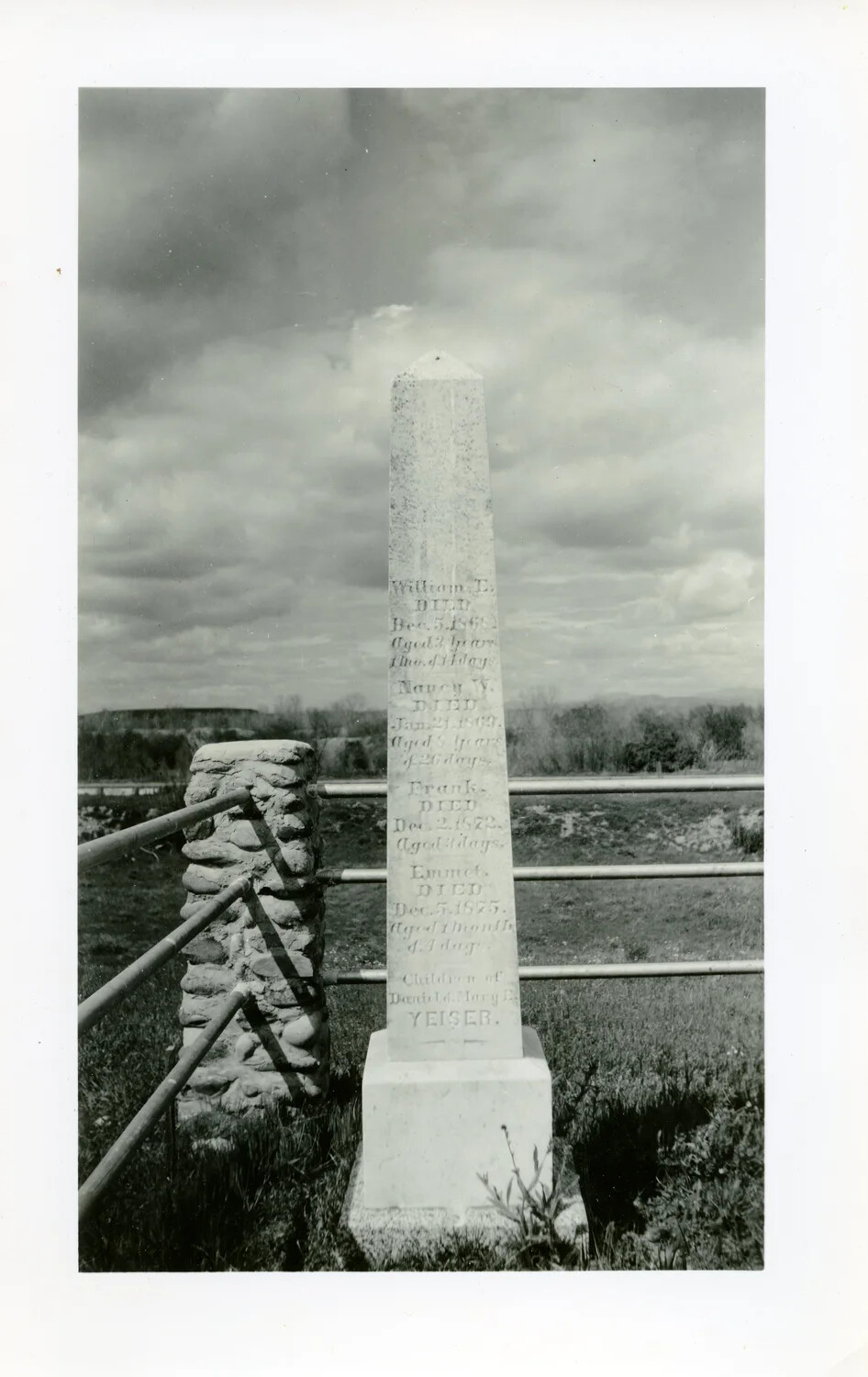 Yeiser Family Grave Monument, Rural Cemetery (Wagener Family Collection)