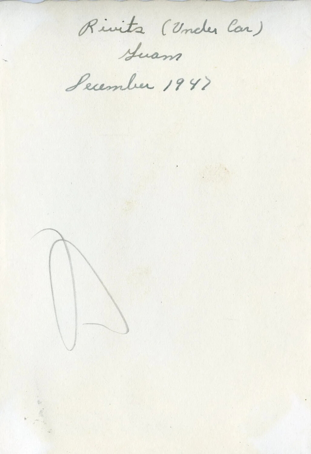 Album Caption Page: 'Rivets (Under Car), Guam, December 1947' (VR-6 Agana, Guam Collection)
