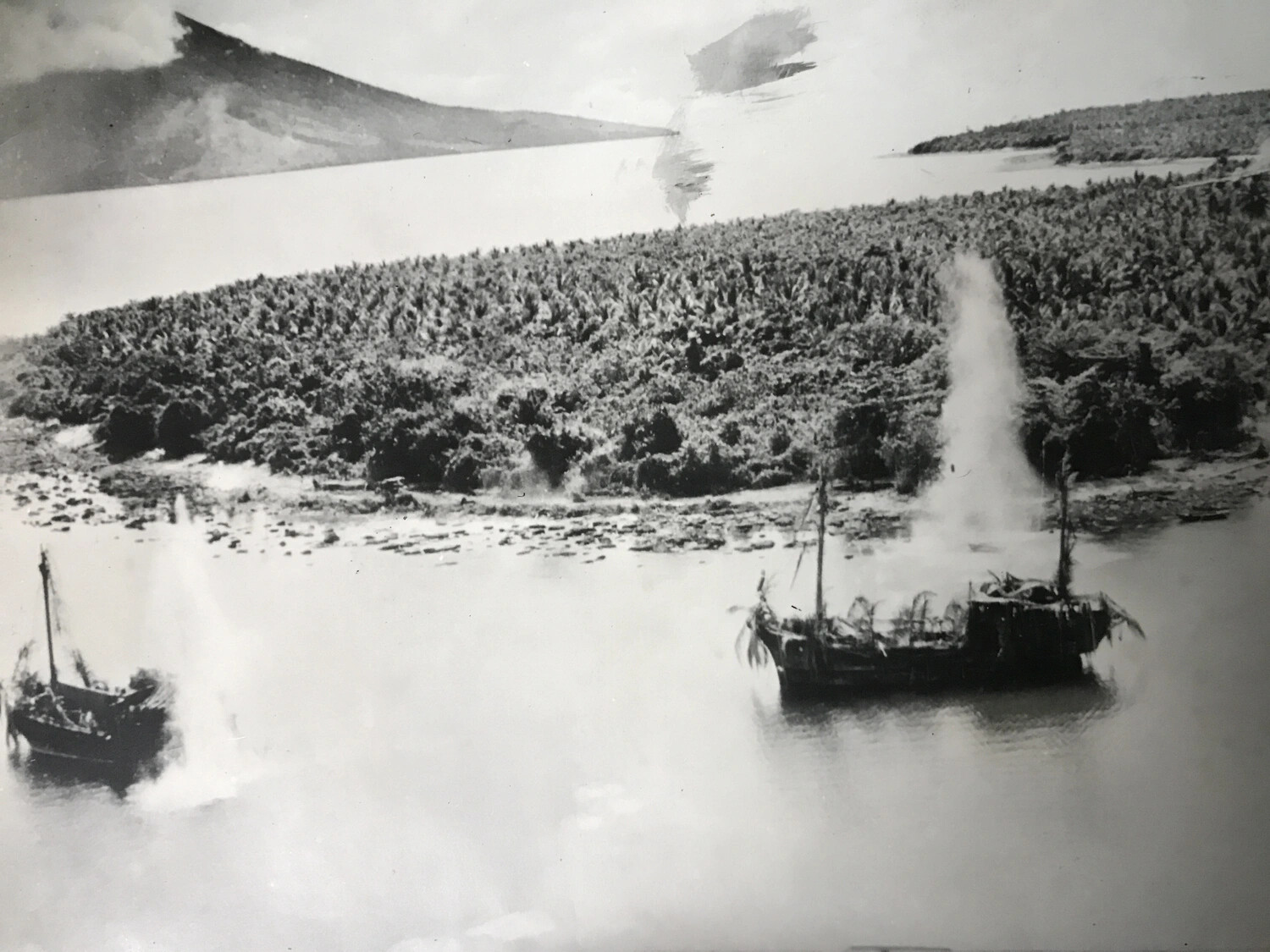 Strafing Attack on Camouflaged Japanese Supply Barges, New Guinea Coast