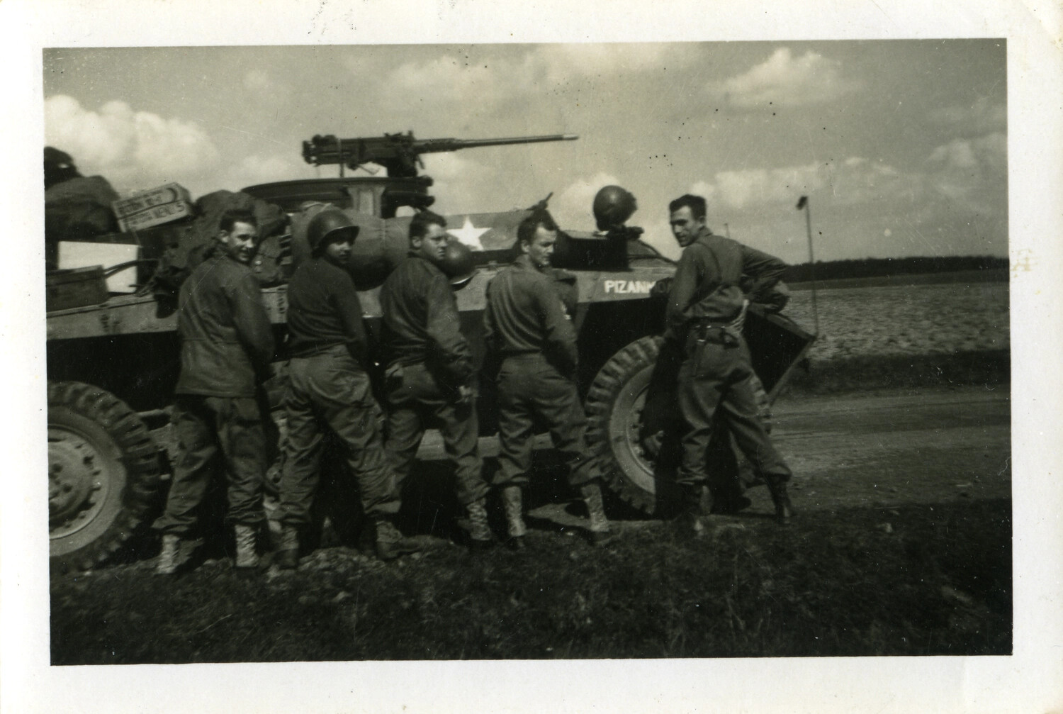 Soldiers with Armored Scout Car and Mounted .50 Caliber Machine Gun, France, WWII, c. 1944