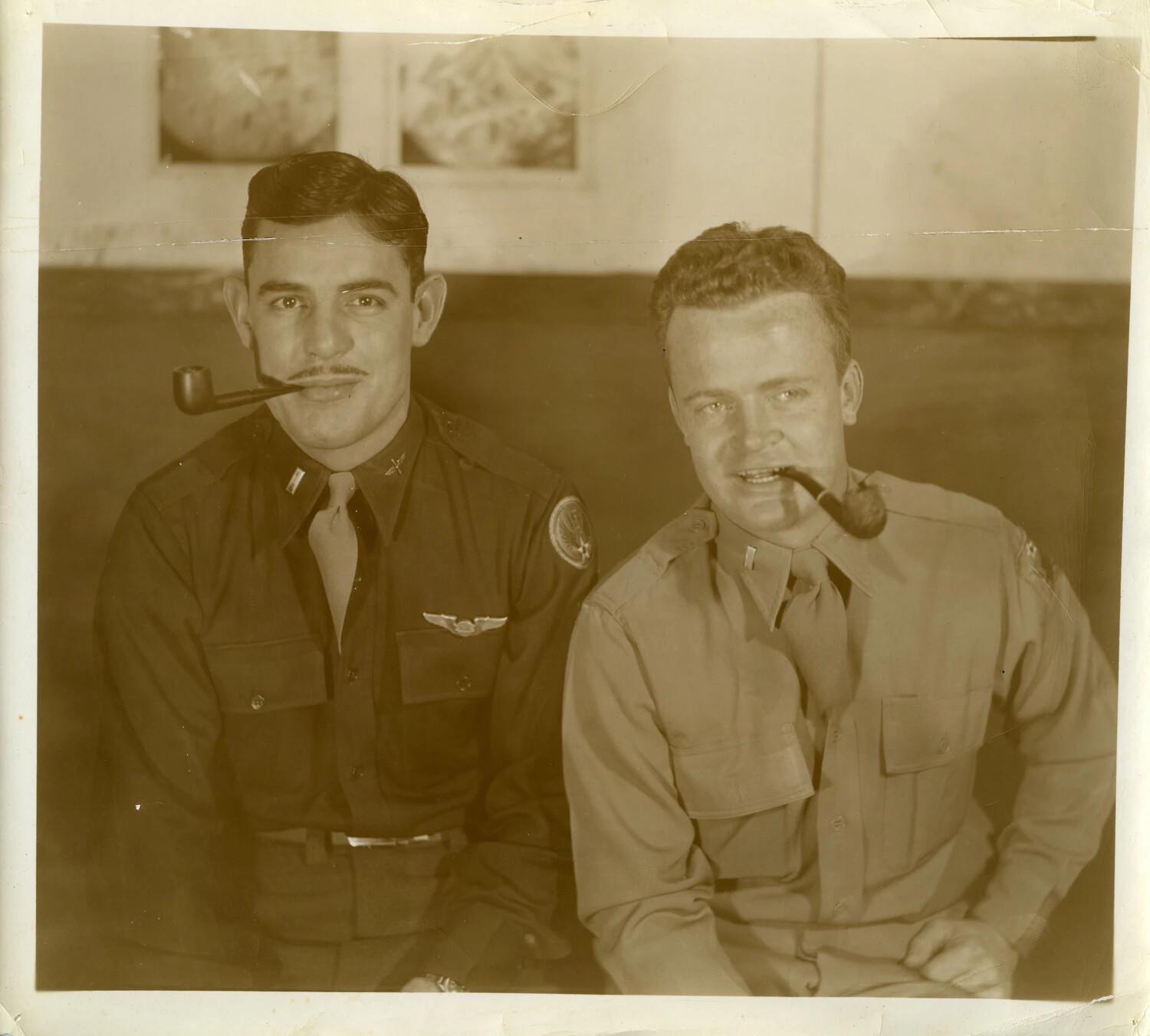 Portrait of Two WWII Military Officers with Pipes, Tom Cushman Photo Album