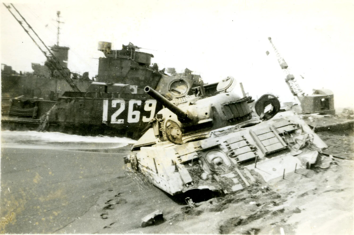 Wrecked Amphibious Vehicle on Beach Beside LST-1269, Iwo Jima