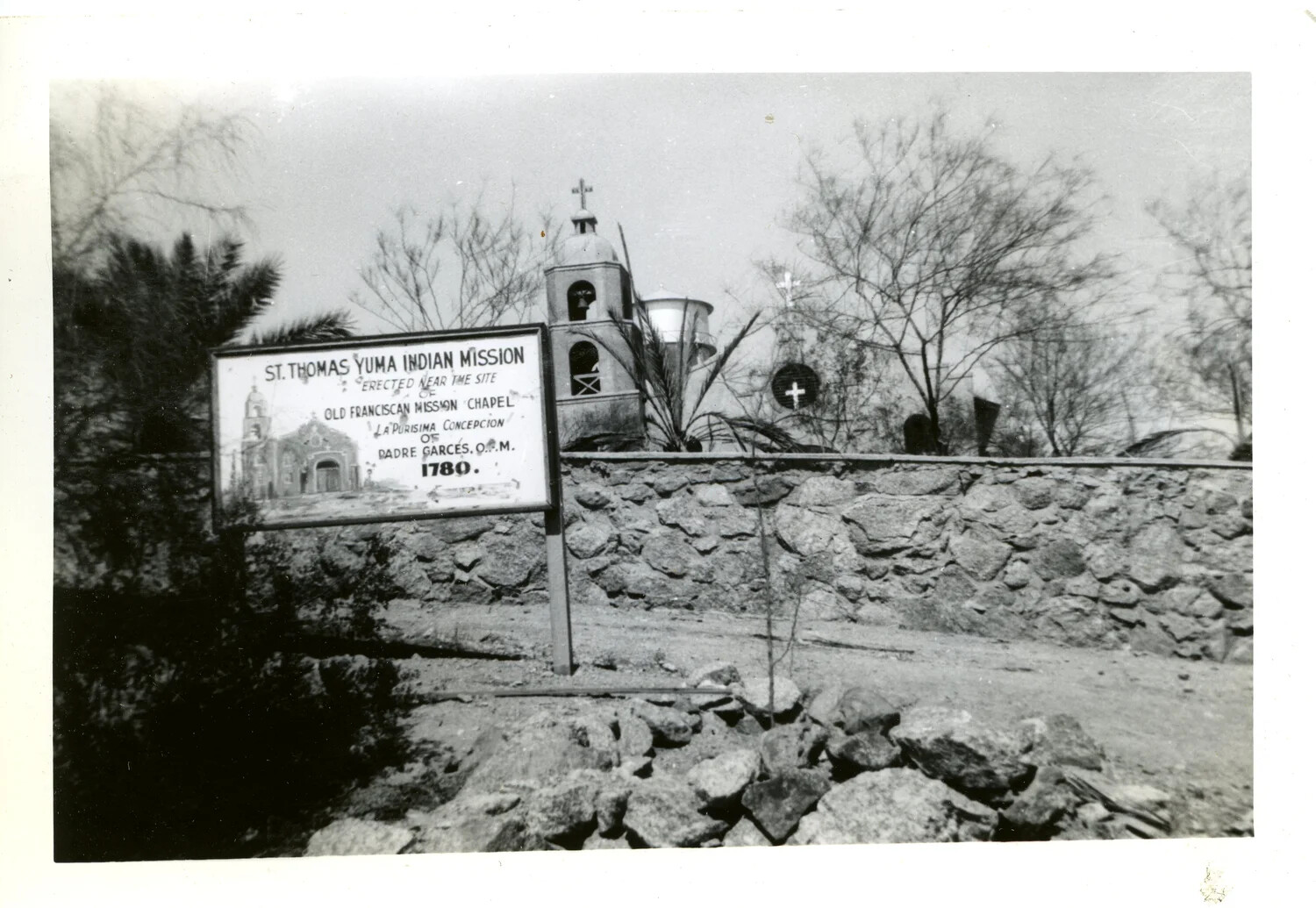 Signboard and Bell Tower of St. Thomas Yuma Indian Mission, Yuma, Arizona