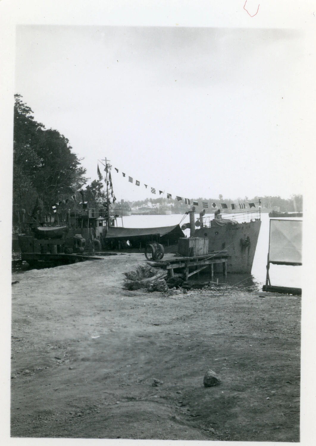 U.S. Army Freight and Supply Vessel 'F-115' Moored at Pacific Island Landing, World War II