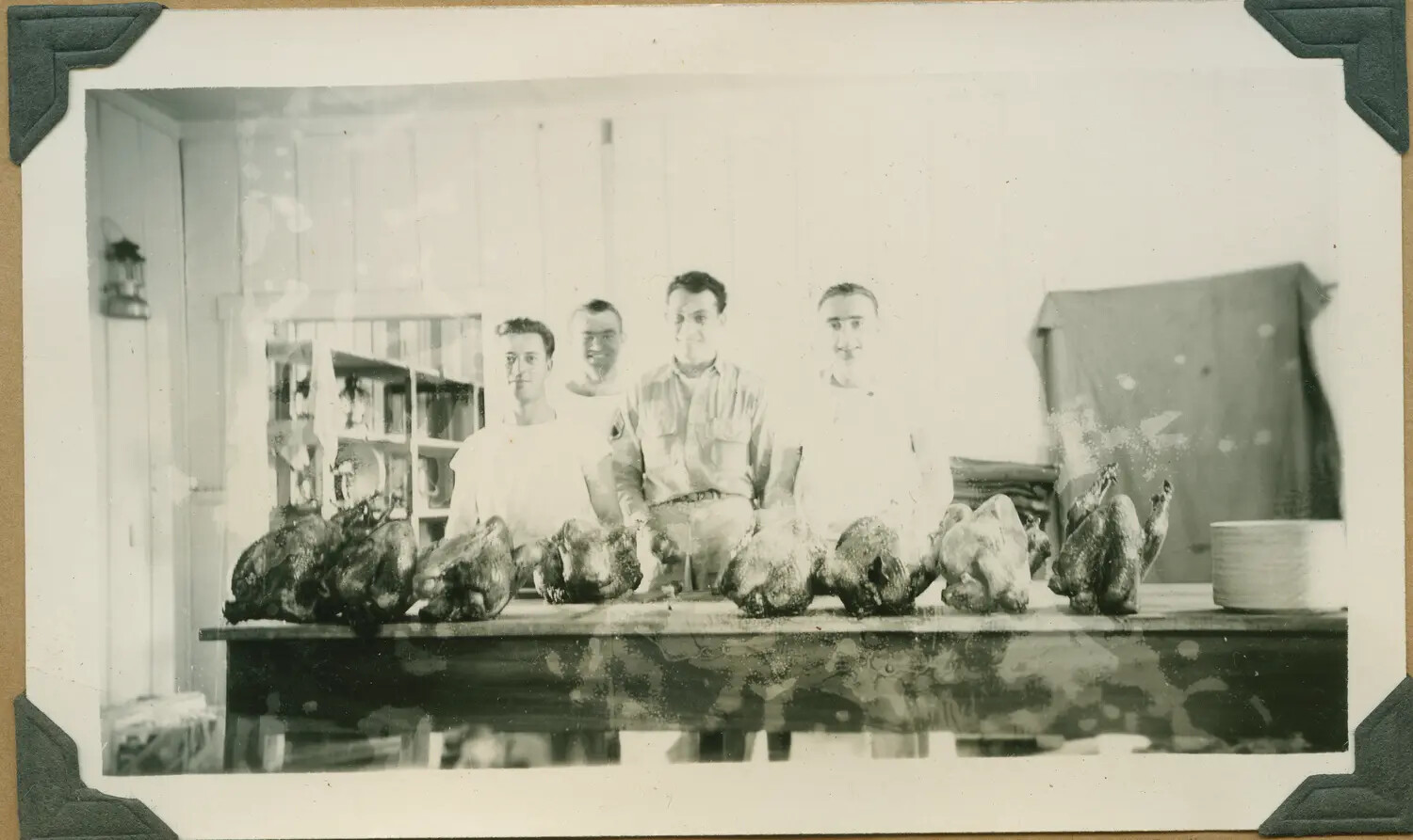 WWII Hawaii Photo Album: Servicemen with Turkeys Prepared for a Holiday Mess Hall Meal