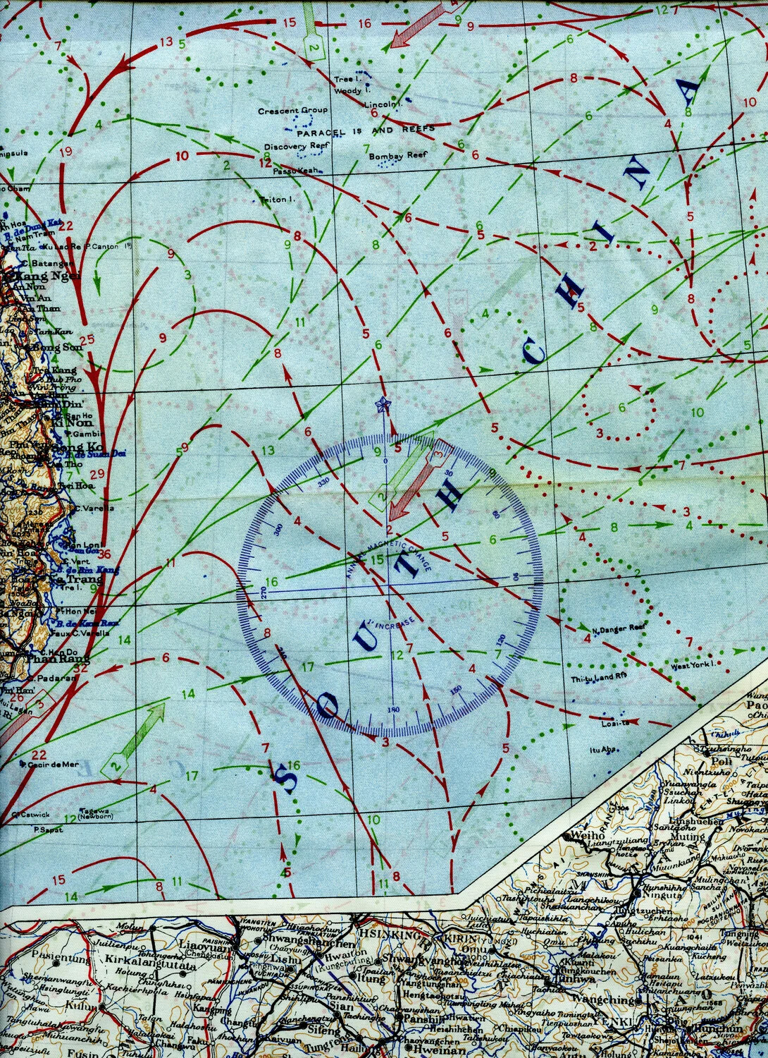AAF Cloth Chart Detail - South China Sea with Paracel Islands, Central Vietnam Coast, and Manchuria Inset
