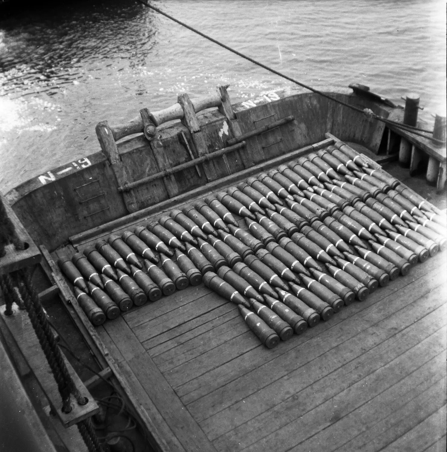 Naval Ordnance Barge "N-19" Loaded with Artillery Shells, Sasebo, Japan