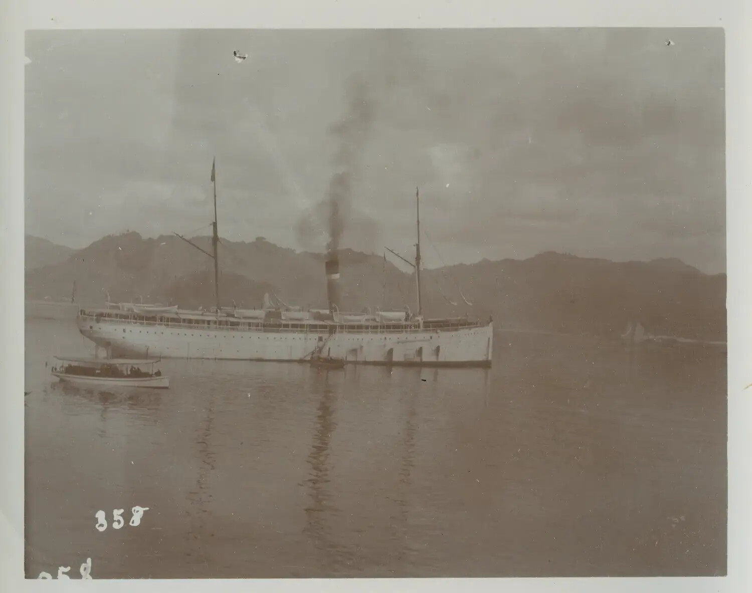 Steamship at Anchor in Mountainous Bay, Philippines, c. 1890s